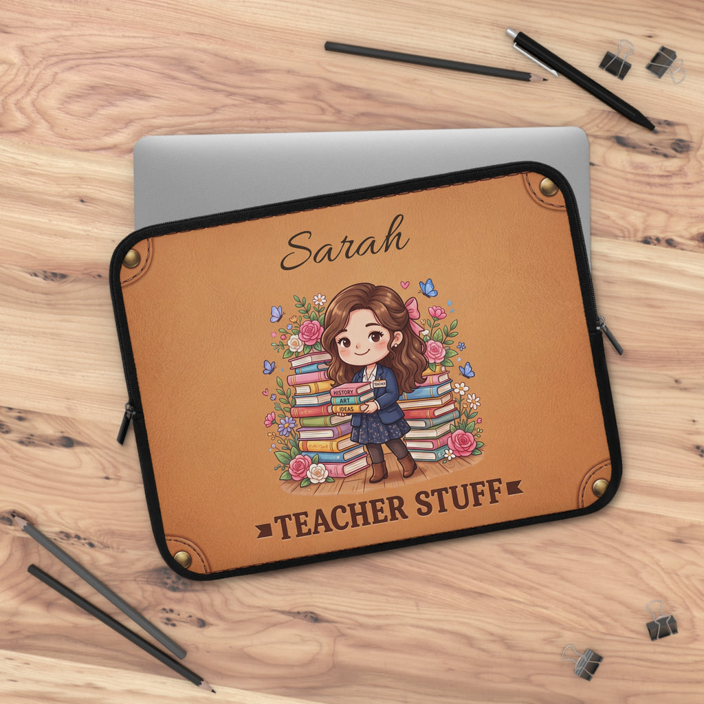 Personalized Teacher Laptop Sleeve | Custom Name Gift | Leather-Look Book Lover Case | Teacher Appreciation Gift