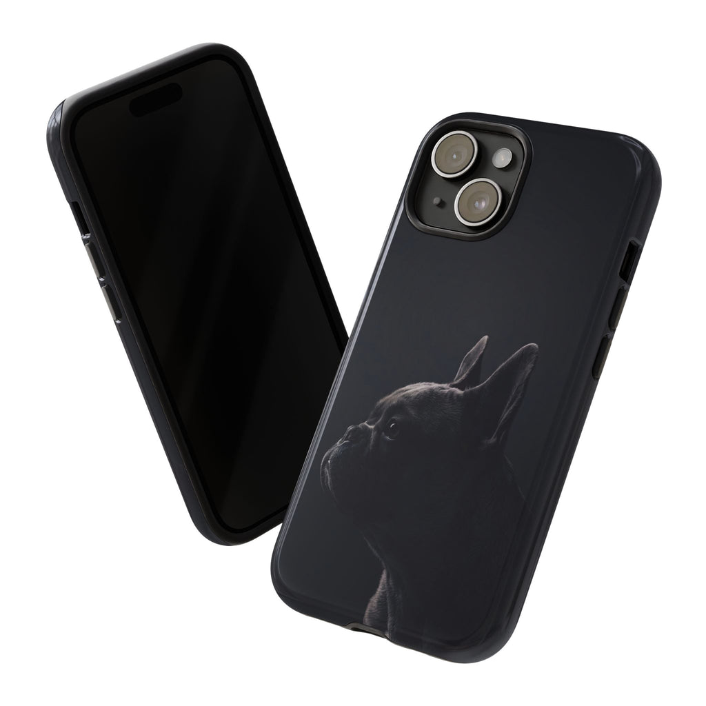 Silhouette French Bulldog Phone Case | Minimalist Black-on-Black Frenchie Profile | iPhone & Samsung
