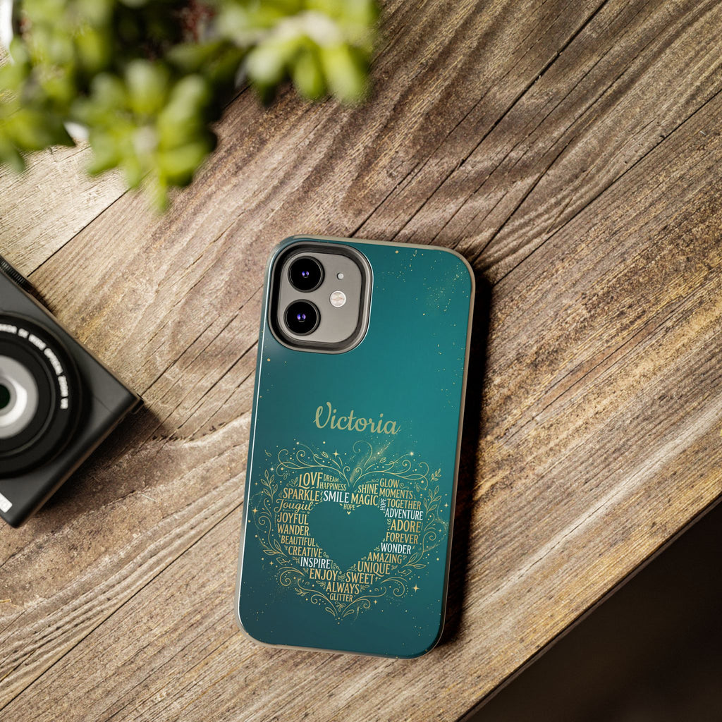 Personalized Teacher Phone Case — Custom Name Heart Word Art Design