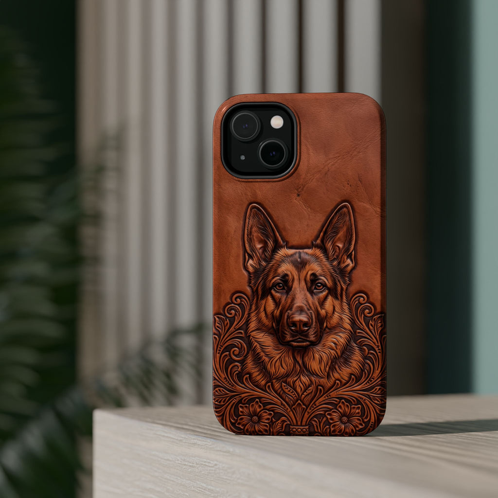 German Shepherd Phone Case | Western Tooled Art — Tough Magnetic Case with Wireless Charging