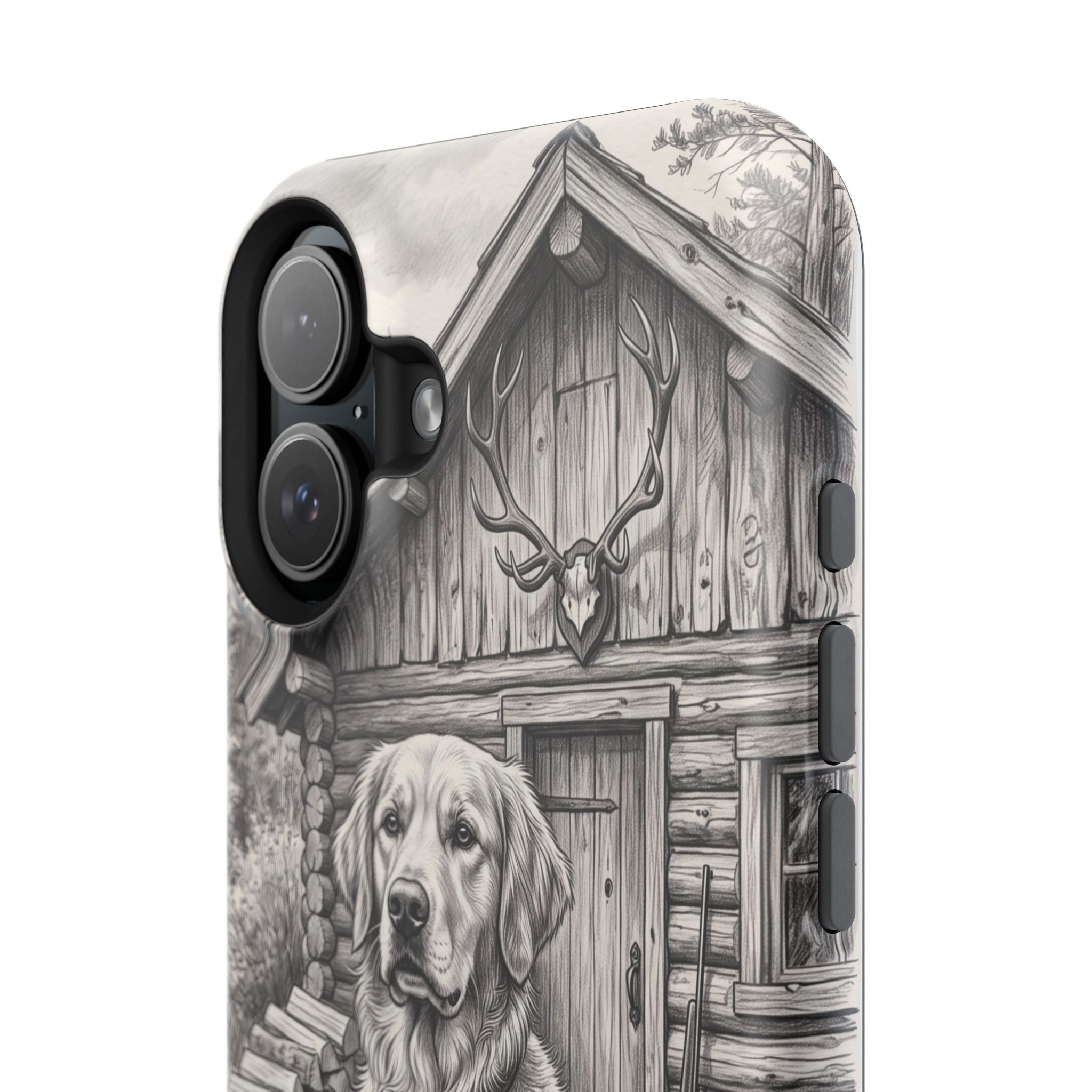 Personalized Golden Retriever Cabin Porch Phone Case — Wireless Charging Cover