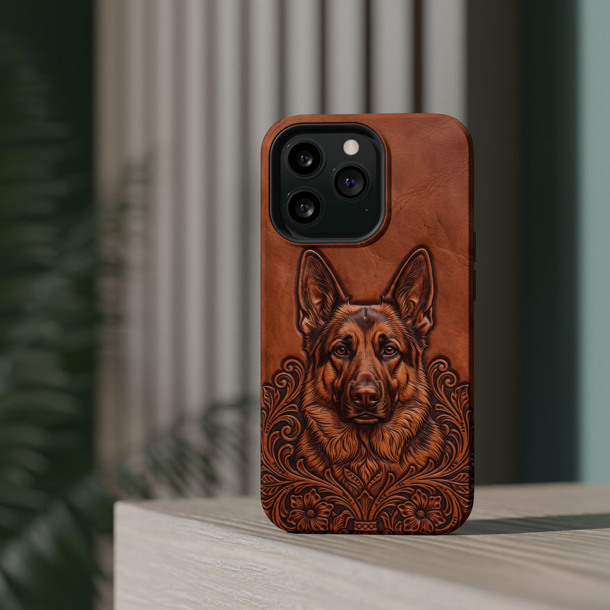 German Shepherd Phone Case | Western Tooled Art — Tough Magnetic Case with Wireless Charging