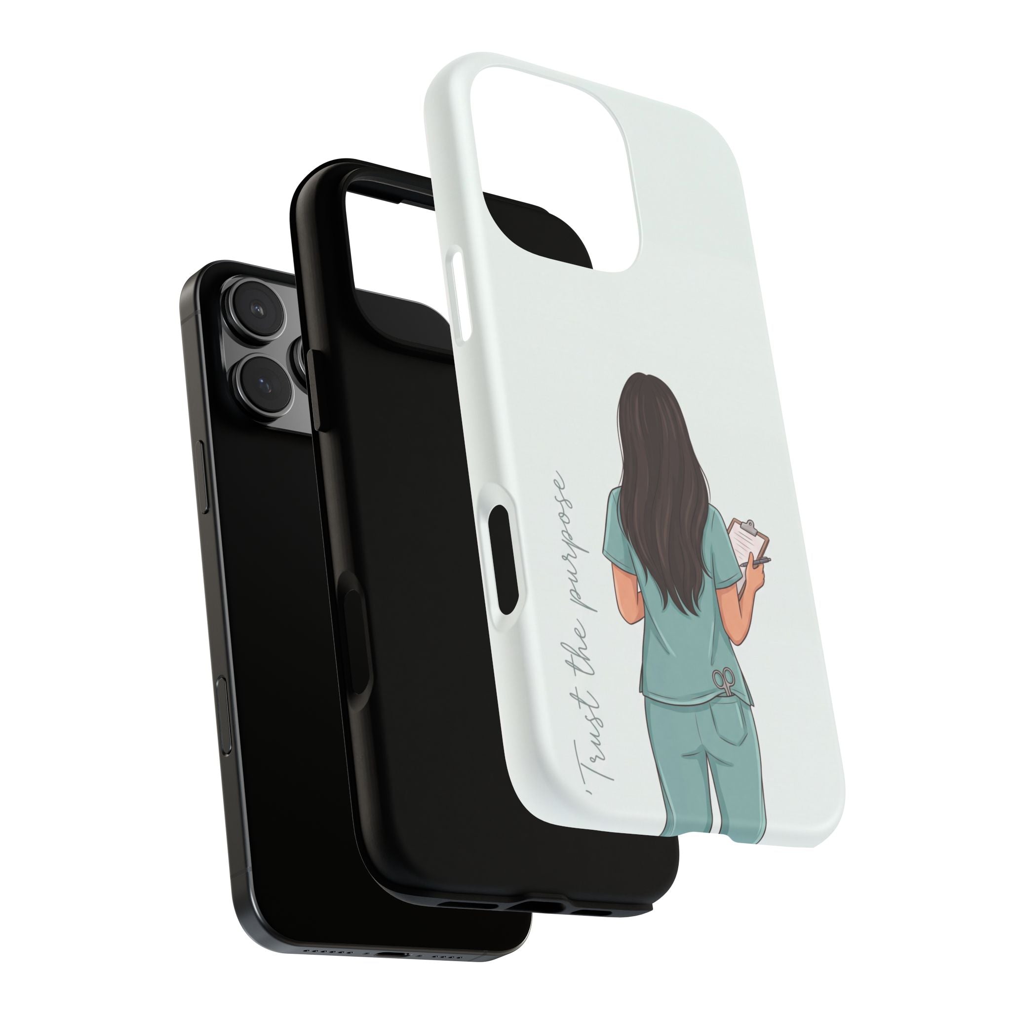 "Trust the Purpose" Nurse Phone Case | Illustrated Nurse in Scrubs Design | iPhone & Samsung