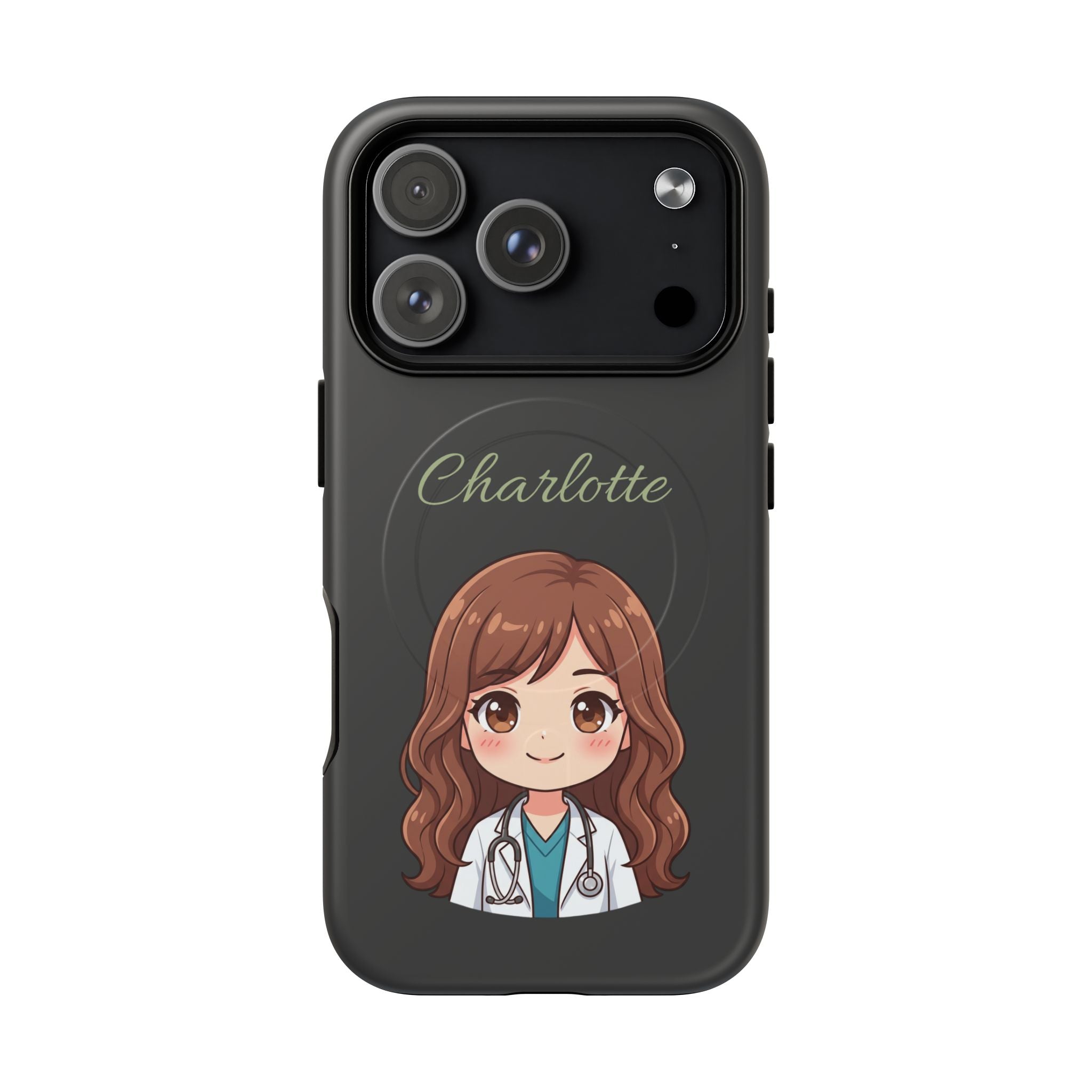 Personalized Tough Magnetic Phone Case | With Custom Name – Cute Illustrated Nurse Character Case for iPhones