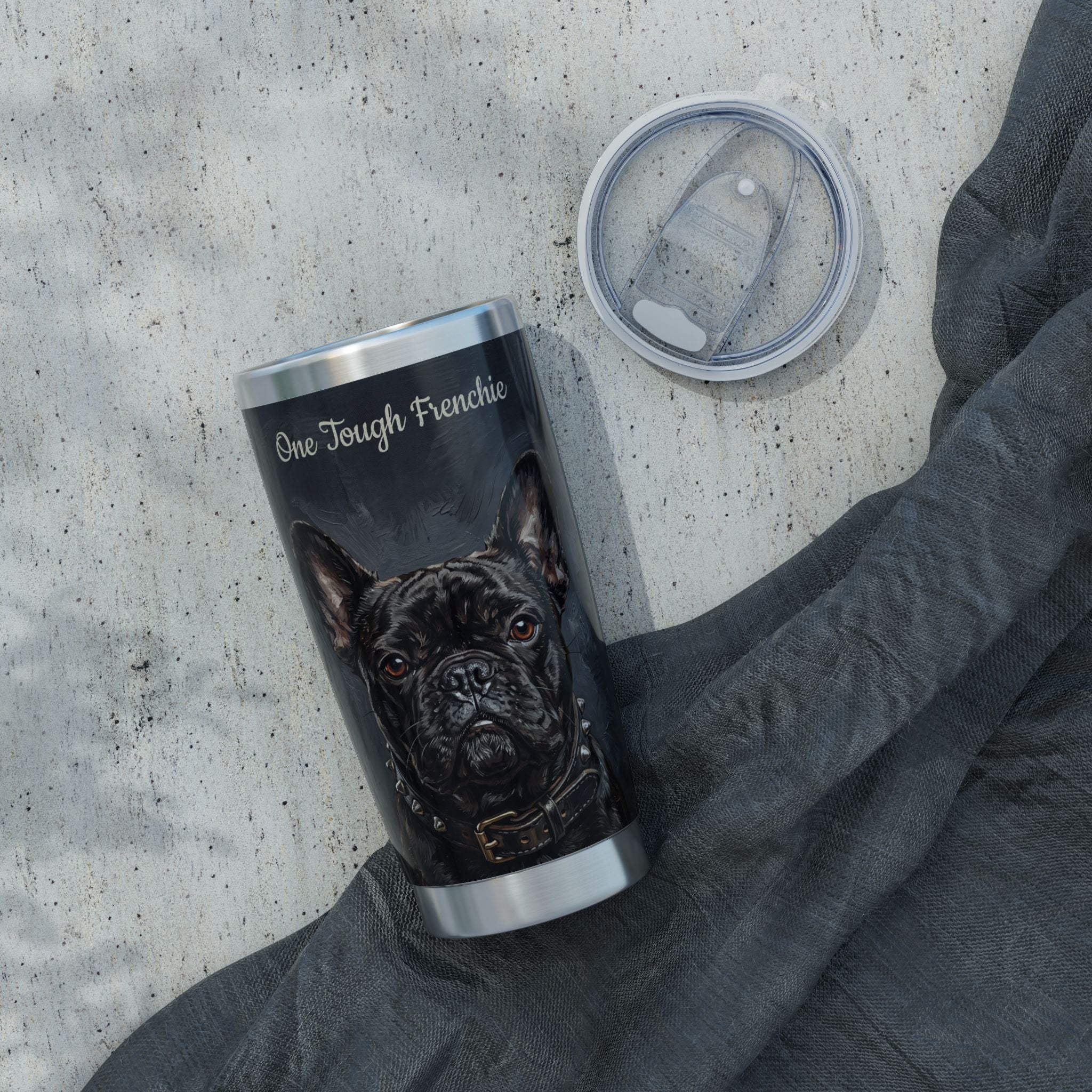 Personalized Frenchie Tumbler – One Tough Frenchie Travel Mug, Custom Name Gift for Dog Dad
