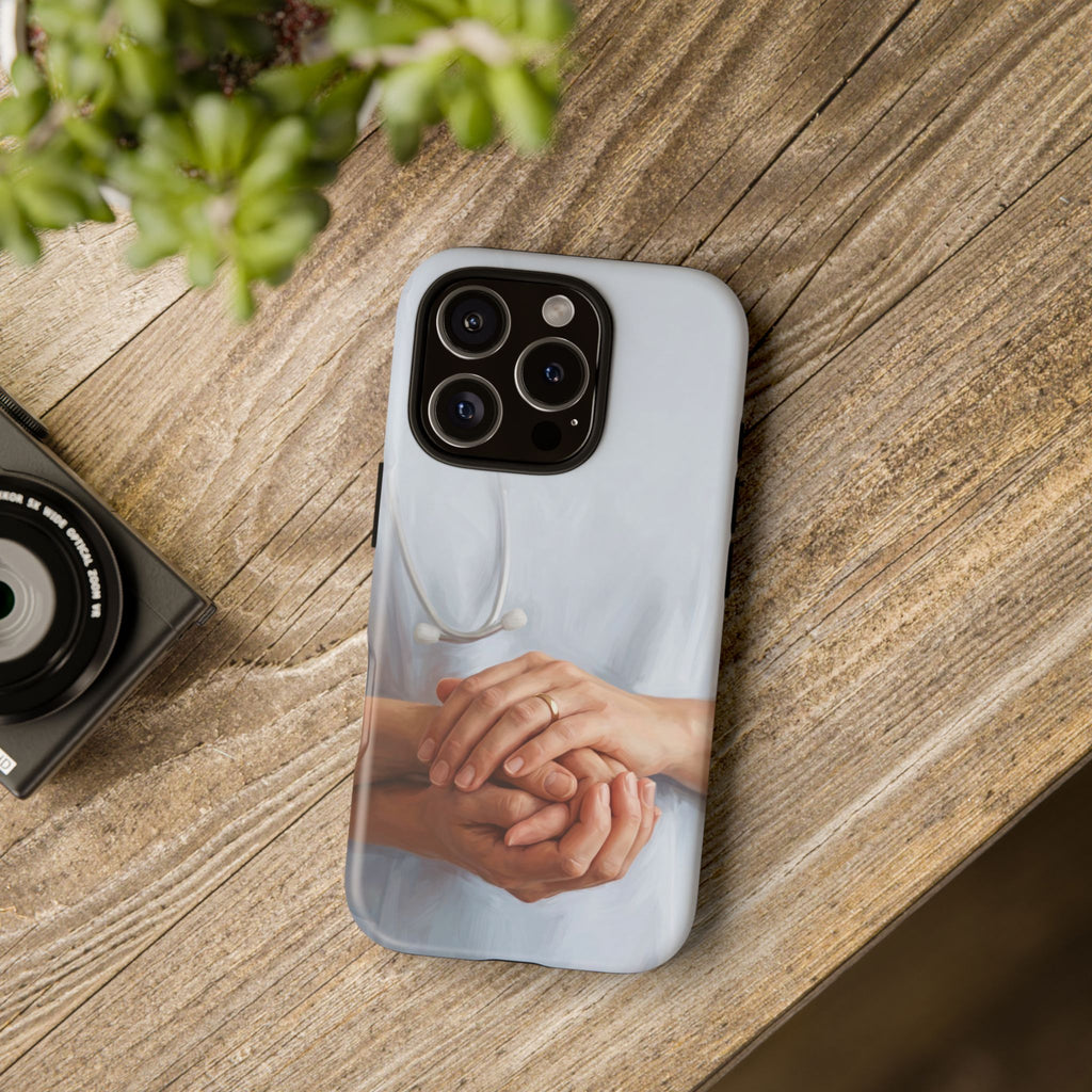 Nurse's Comforting Hands Phone Case | Caring Hands & Stethoscope Illustration | iPhone & Samsung