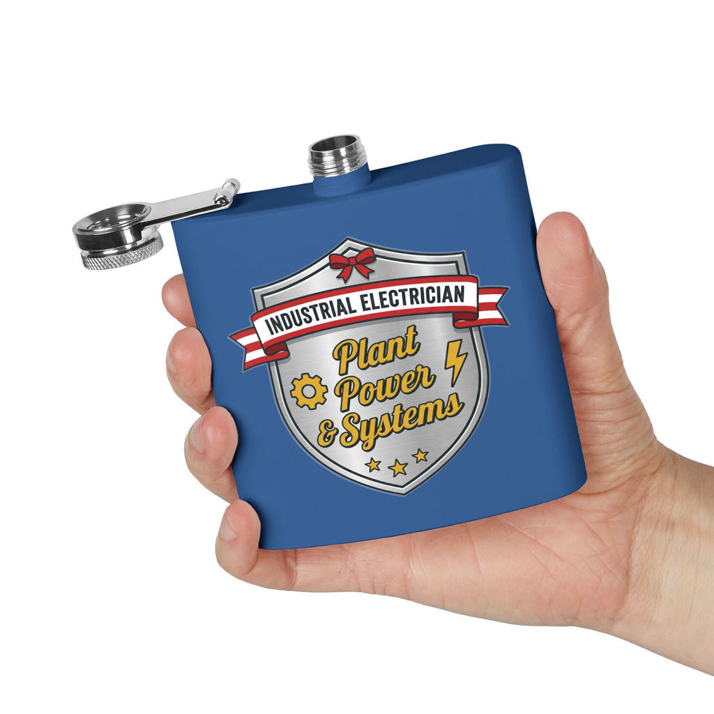 Flask — "Industrial Electrician: Plant Power & Systems" (Shield Badge) 6oz Stainless Steel Hip Flask