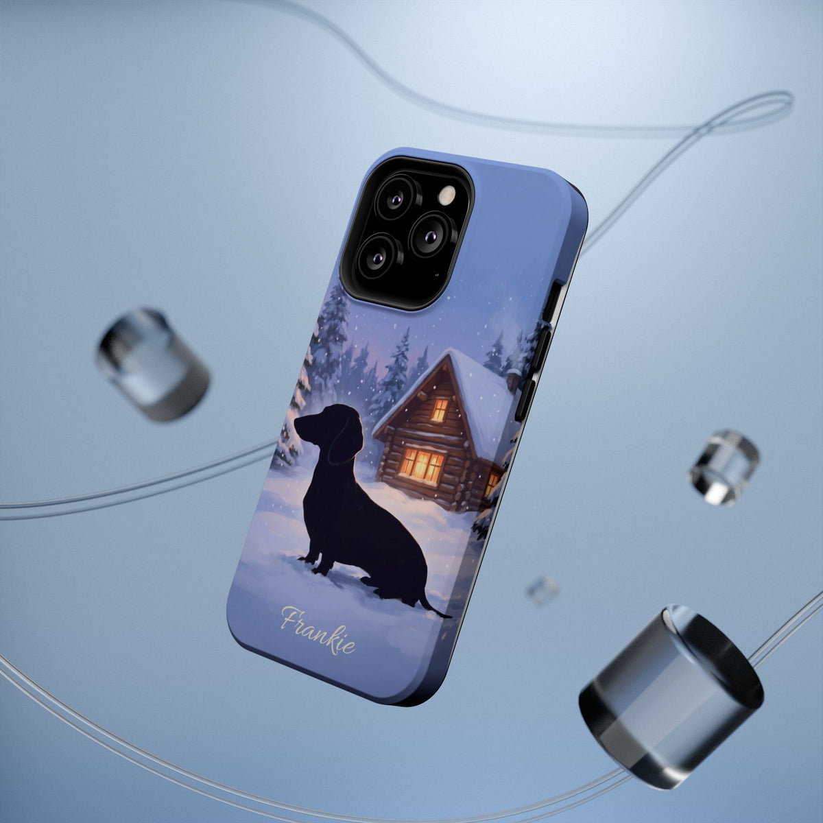 Personalized Dachshund Winter Cabin Phone Case — Wireless Charging Cover