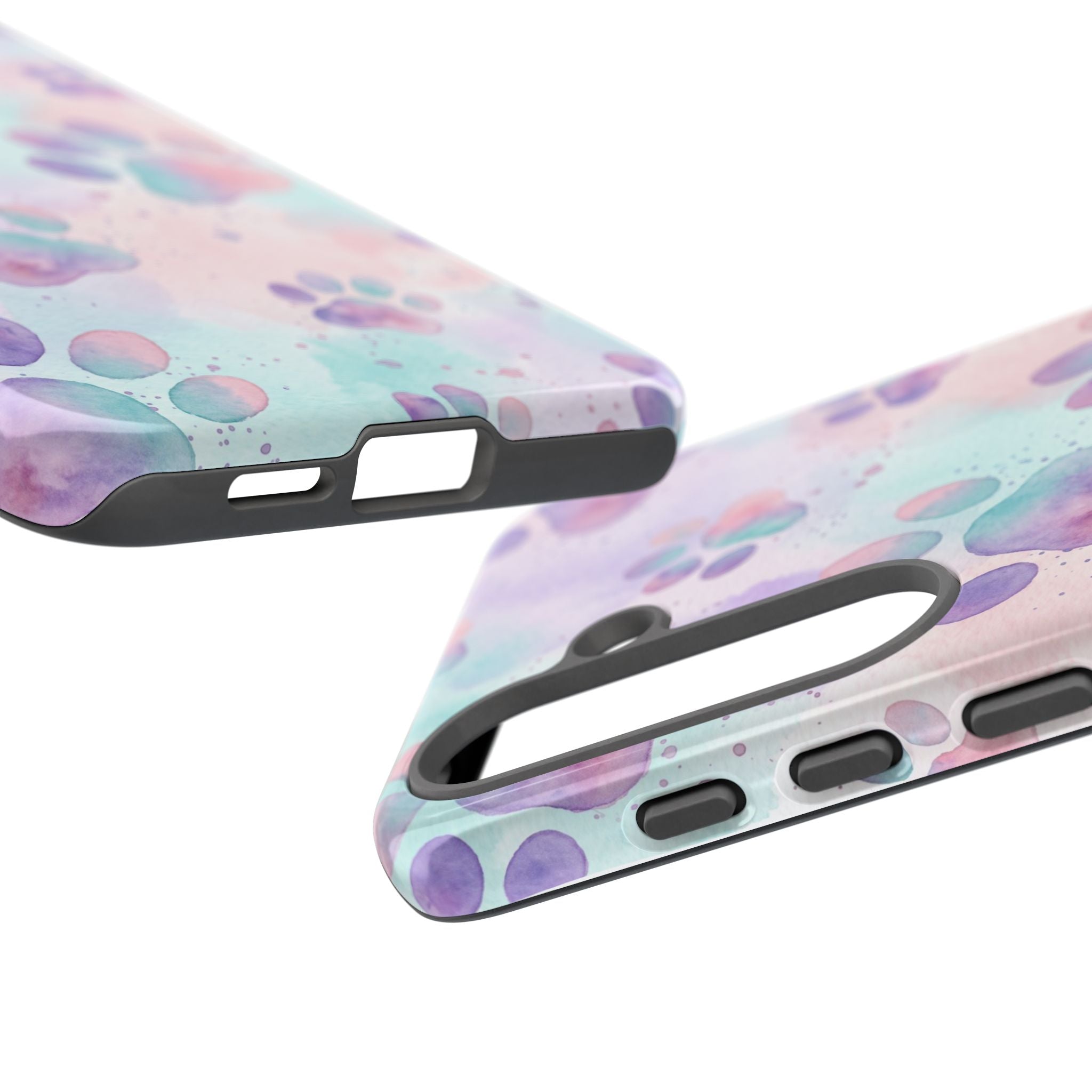 Watercolor Paw Print Phone Case | Pastel Purple, Teal & Pink Artistic Pattern | Samsung & iPhone