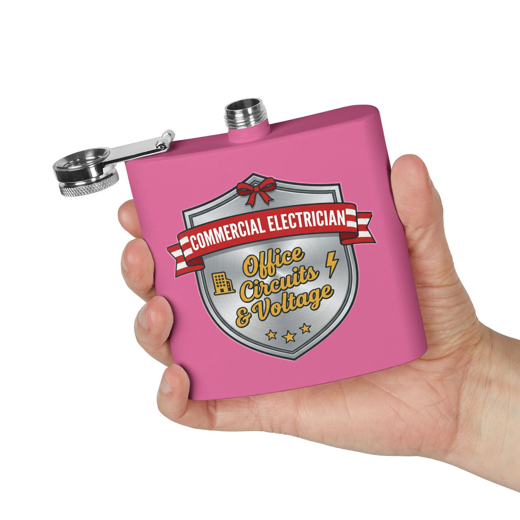 Flask — "Commercial Electrician: Office Circuits & Voltage" 6oz Stainless Steel Hip Flask