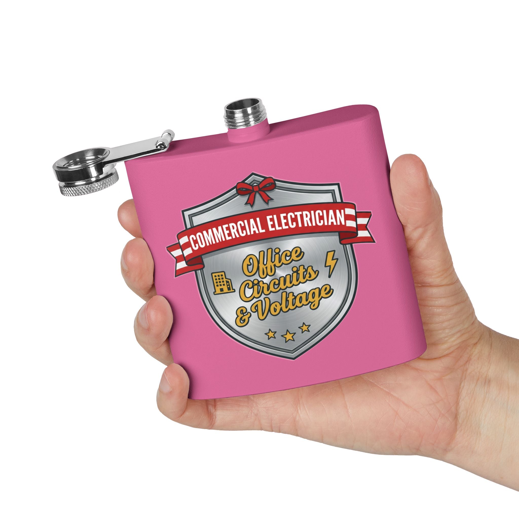 Flask — "Commercial Electrician: Office Circuits & Voltage" 6oz Stainless Steel Hip Flask