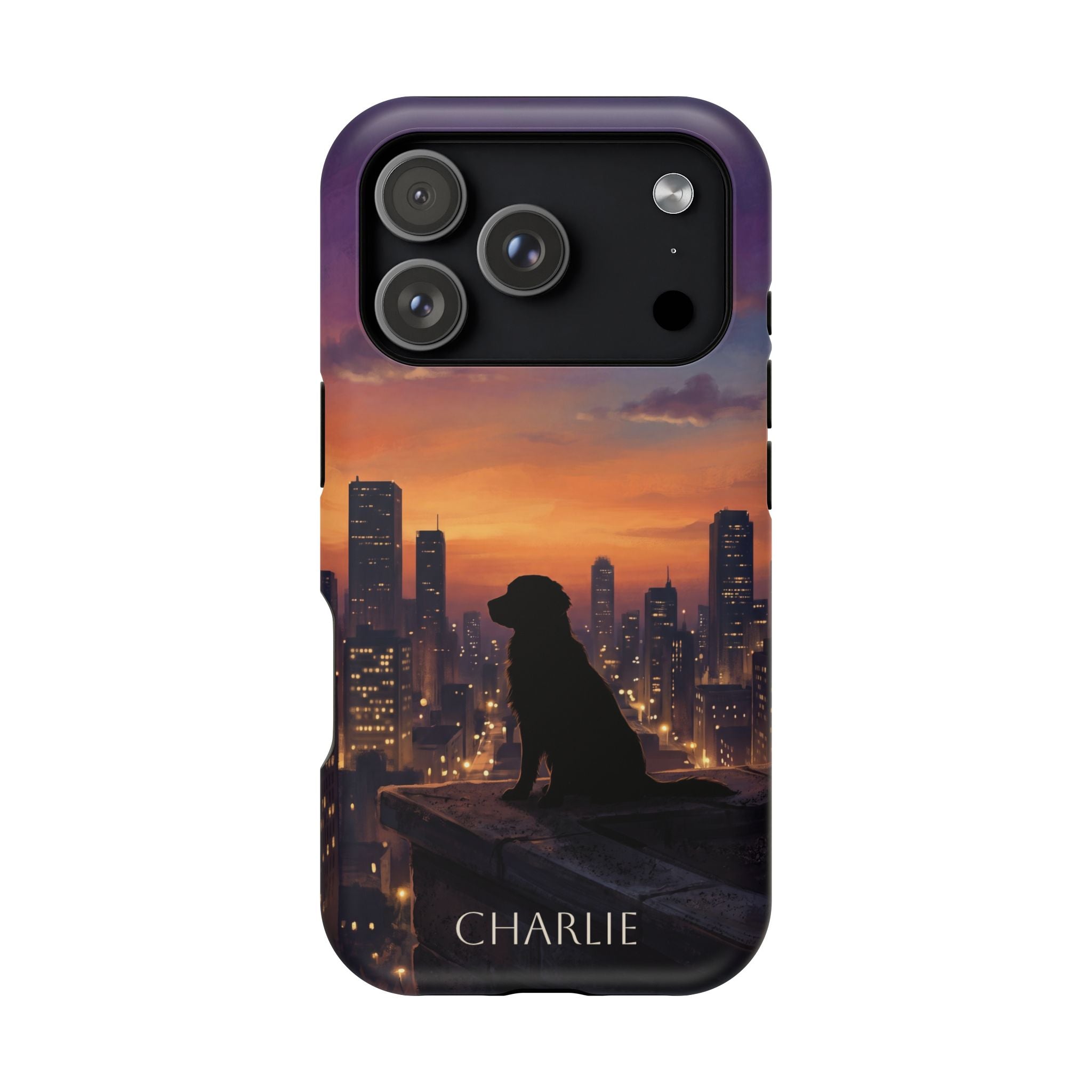 Personalized Golden Retriever City Skyline Phone Case — Wireless Charging Cover