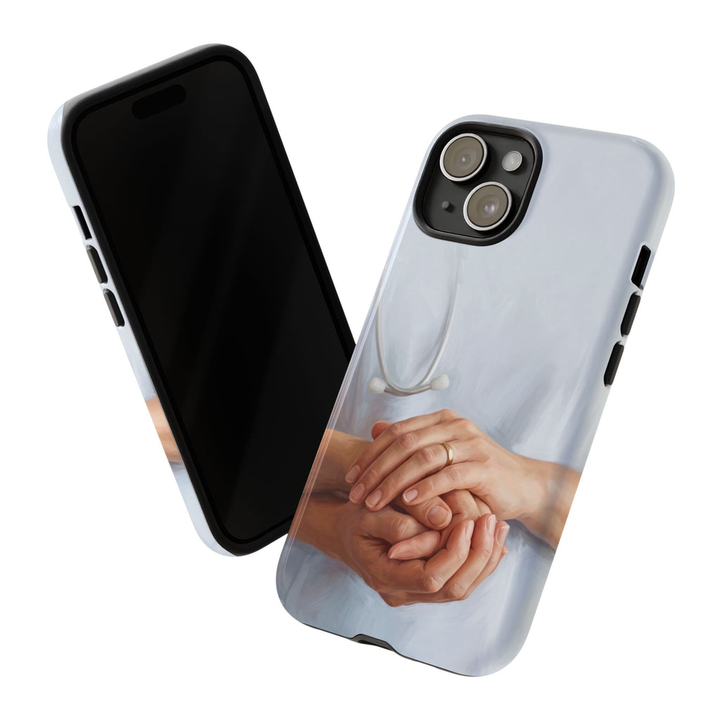 Nurse's Comforting Hands Phone Case | Caring Hands & Stethoscope Illustration | iPhone & Samsung
