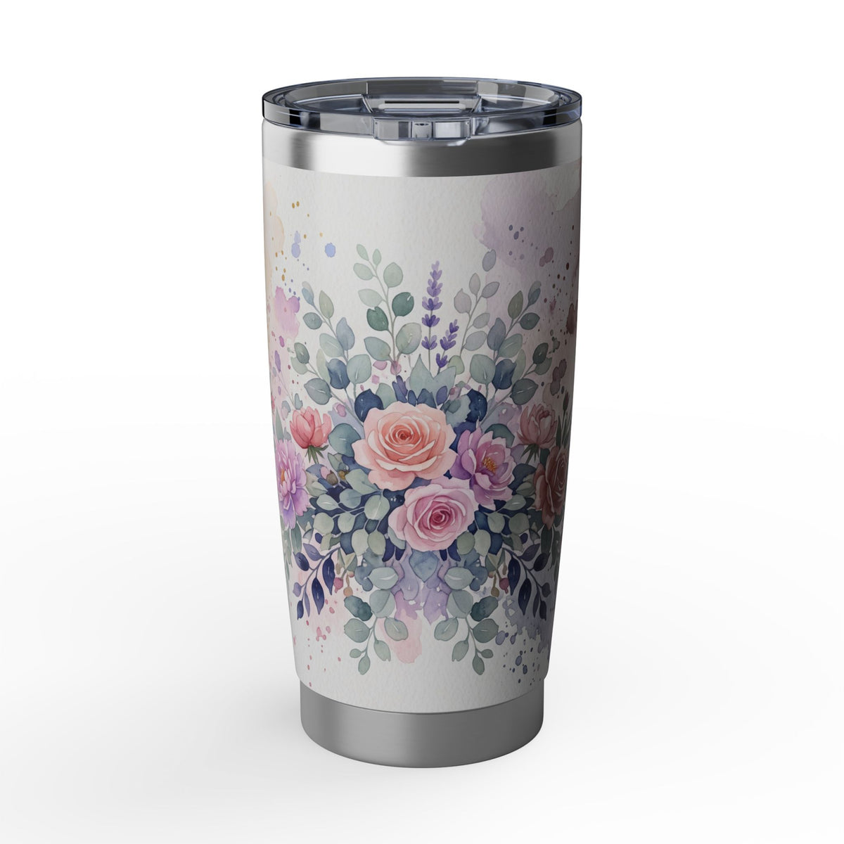 Horse Personalized Tumbler | Watercolor Floral Art — 20 oz Stainless Travel Mug