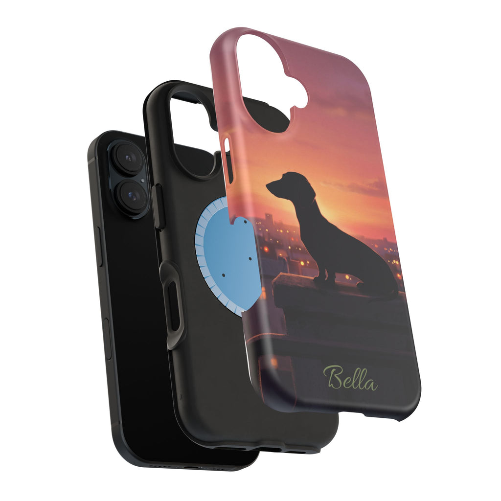 Personalized Dachshund Rooftop Sunset Phone Case — Wireless Charging Cover