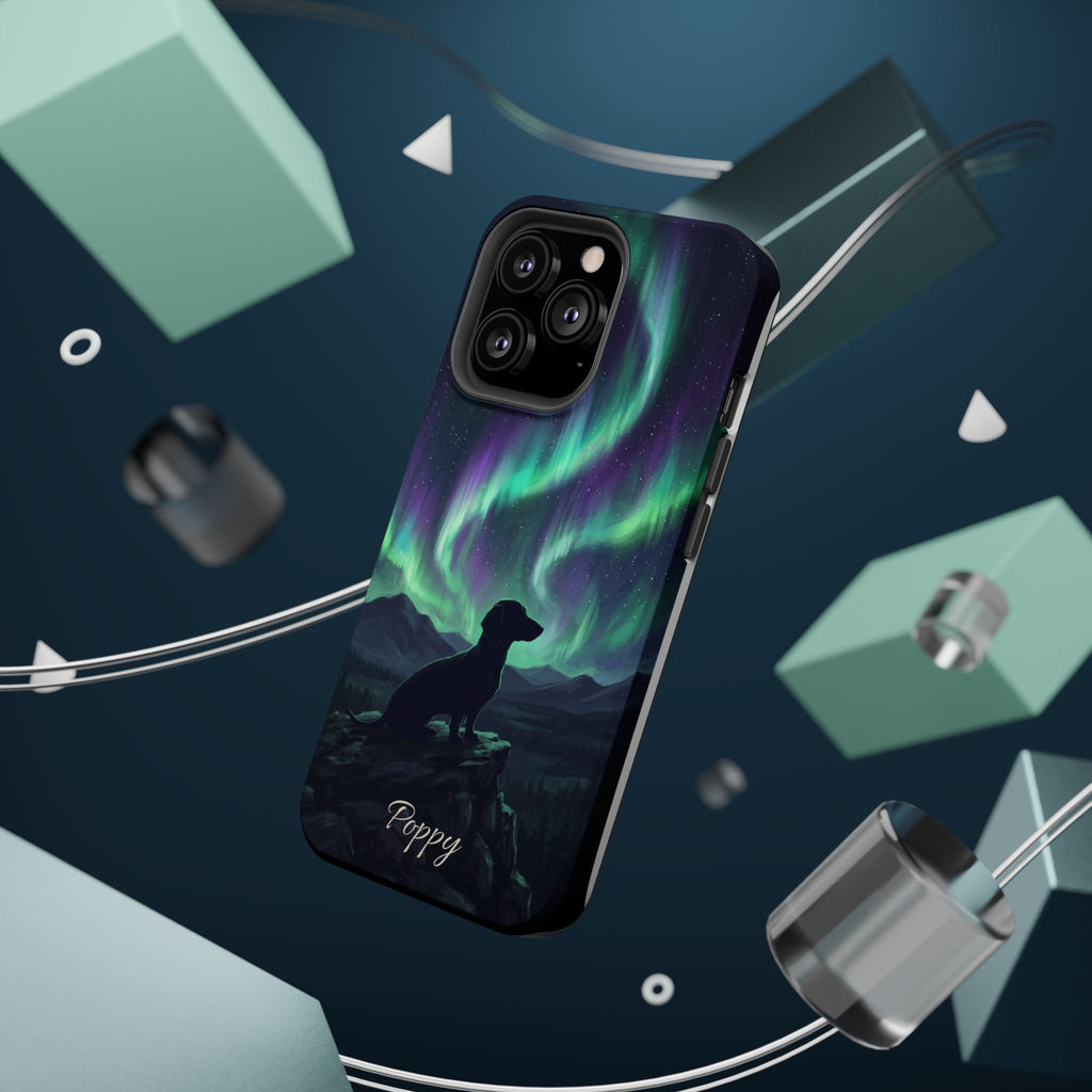 Personalized Dachshund Northern Lights Phone Case — Wireless Charging Cover