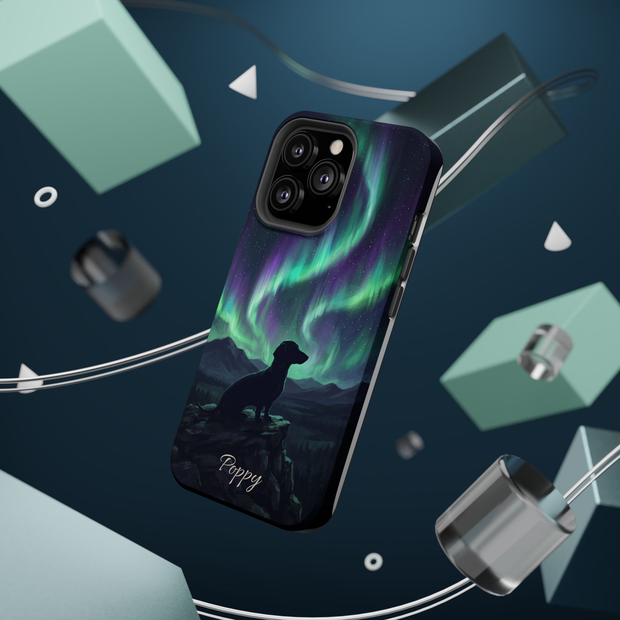 Personalized Dachshund Northern Lights Phone Case — Wireless Charging Cover