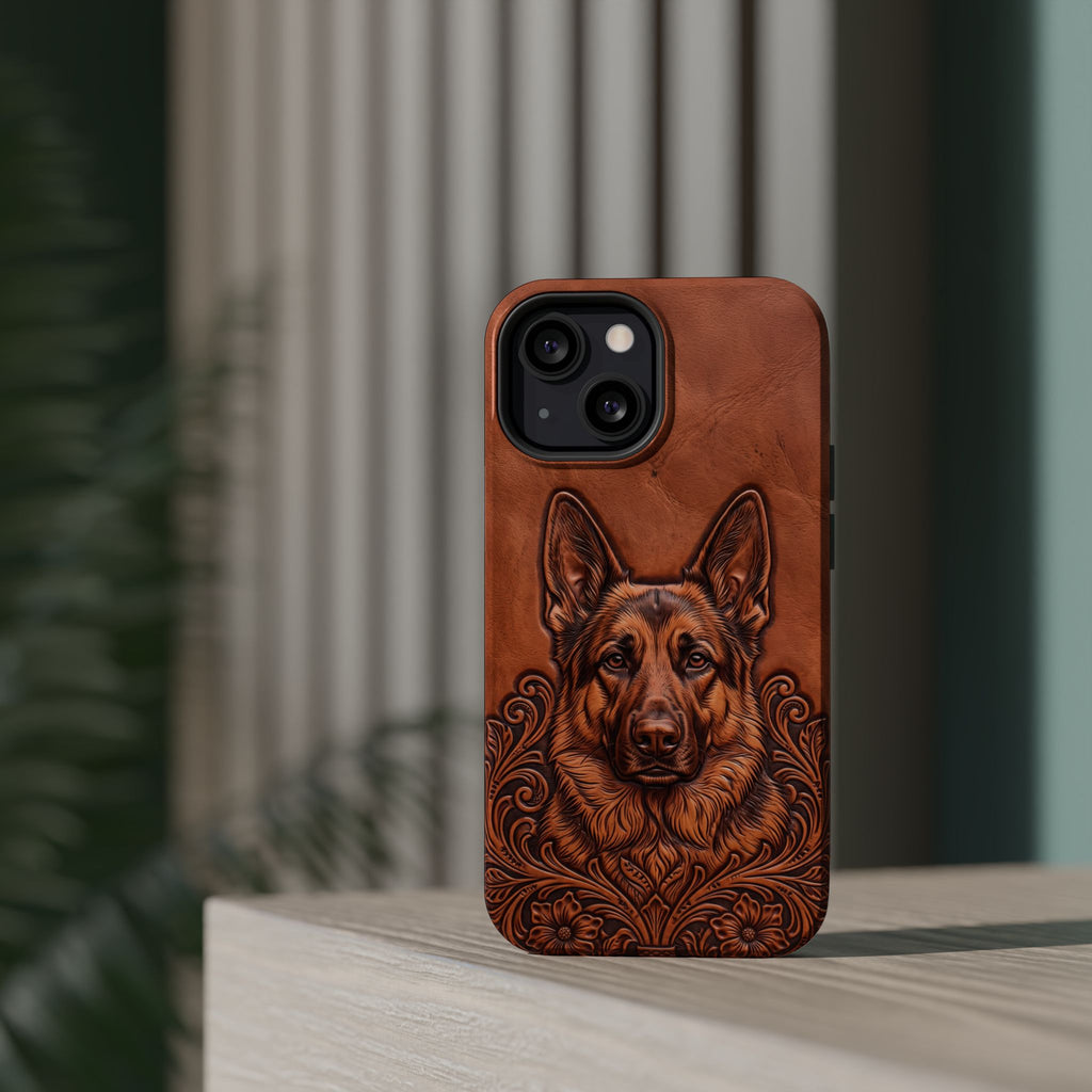 German Shepherd Phone Case | Western Tooled Art — Tough Magnetic Case with Wireless Charging