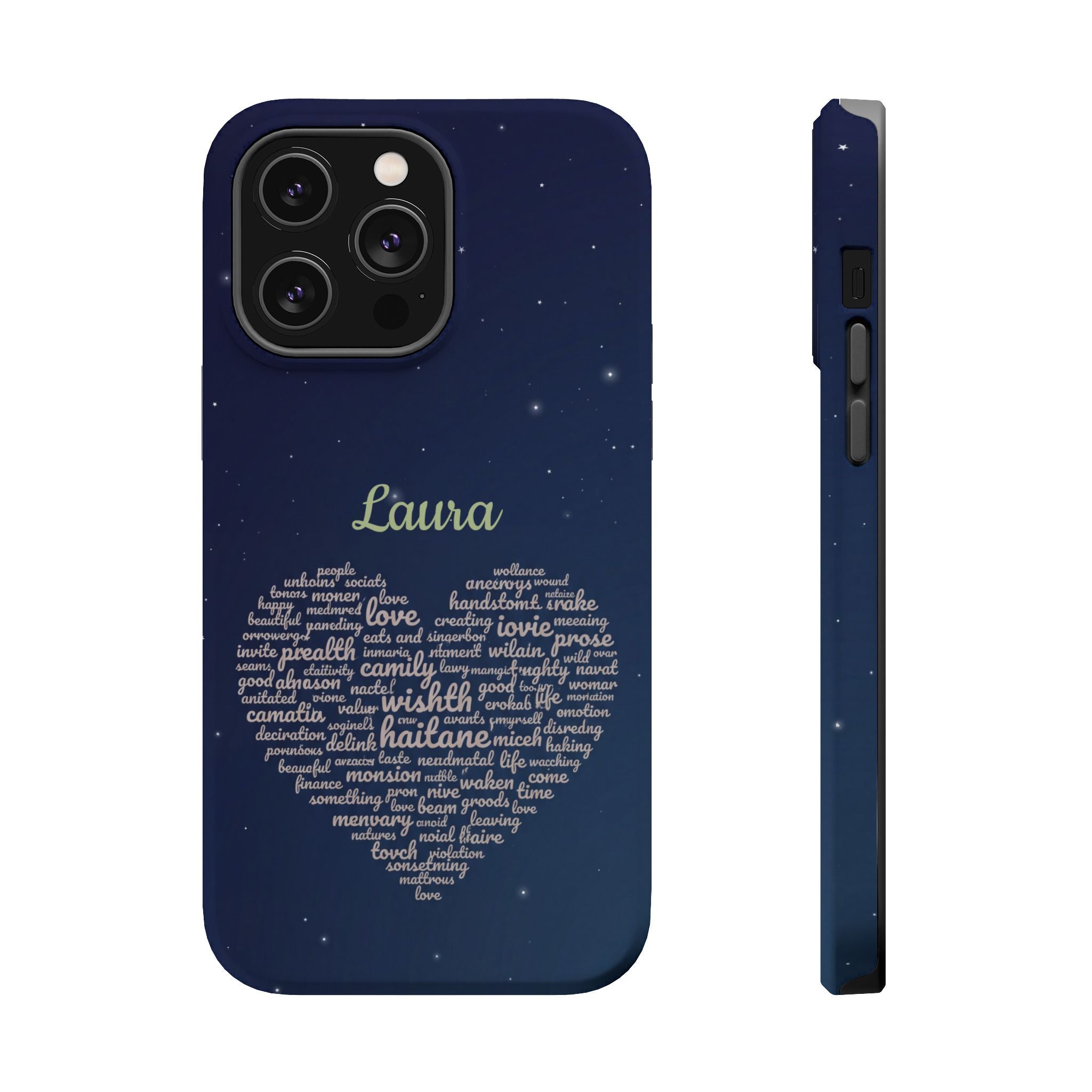 Personalized Teacher Heart Word Art Phone Case — Navy Wireless Charging Cover