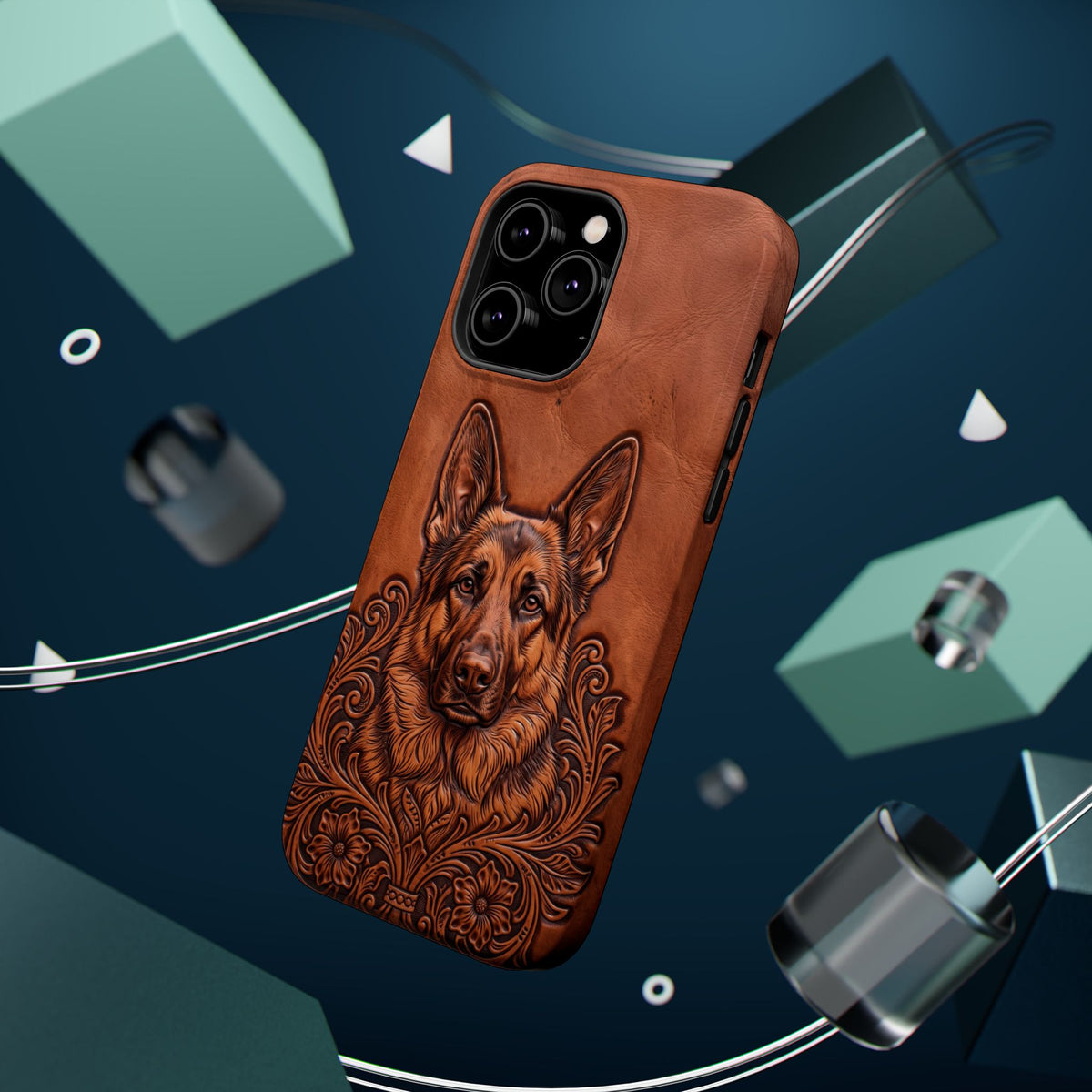 German Shepherd Phone Case | Western Tooled Art — Tough Magnetic Case with Wireless Charging