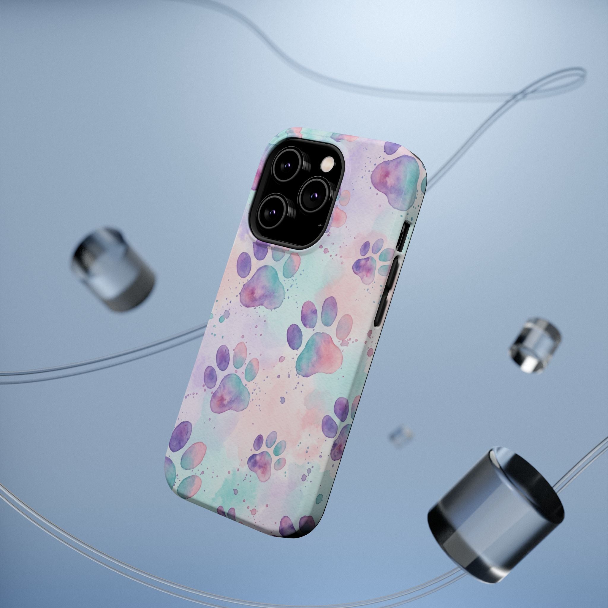 Watercolor Paw Print Phone Case — Impact-Resistant Wireless Charging Cover