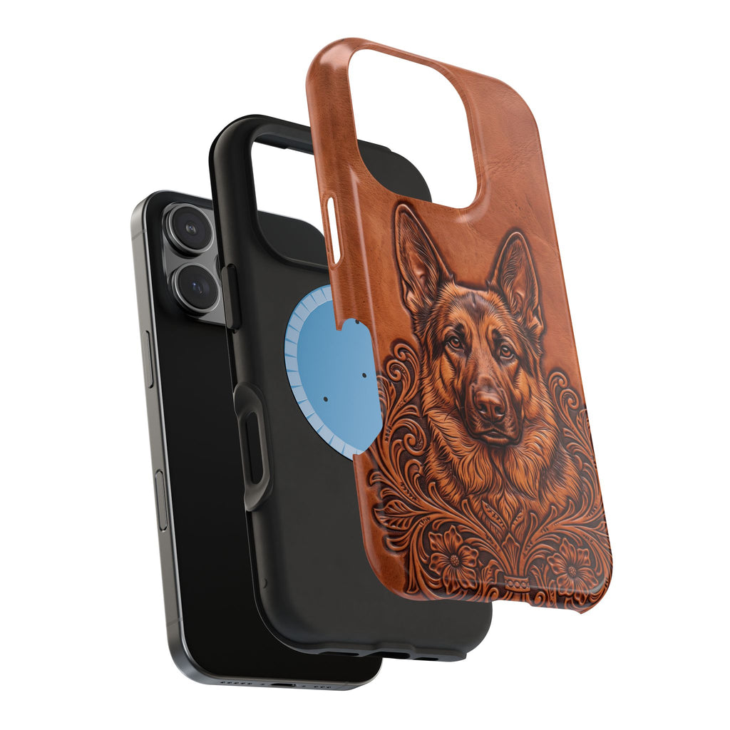 German Shepherd Phone Case | Western Tooled Art — Tough Magnetic Case with Wireless Charging