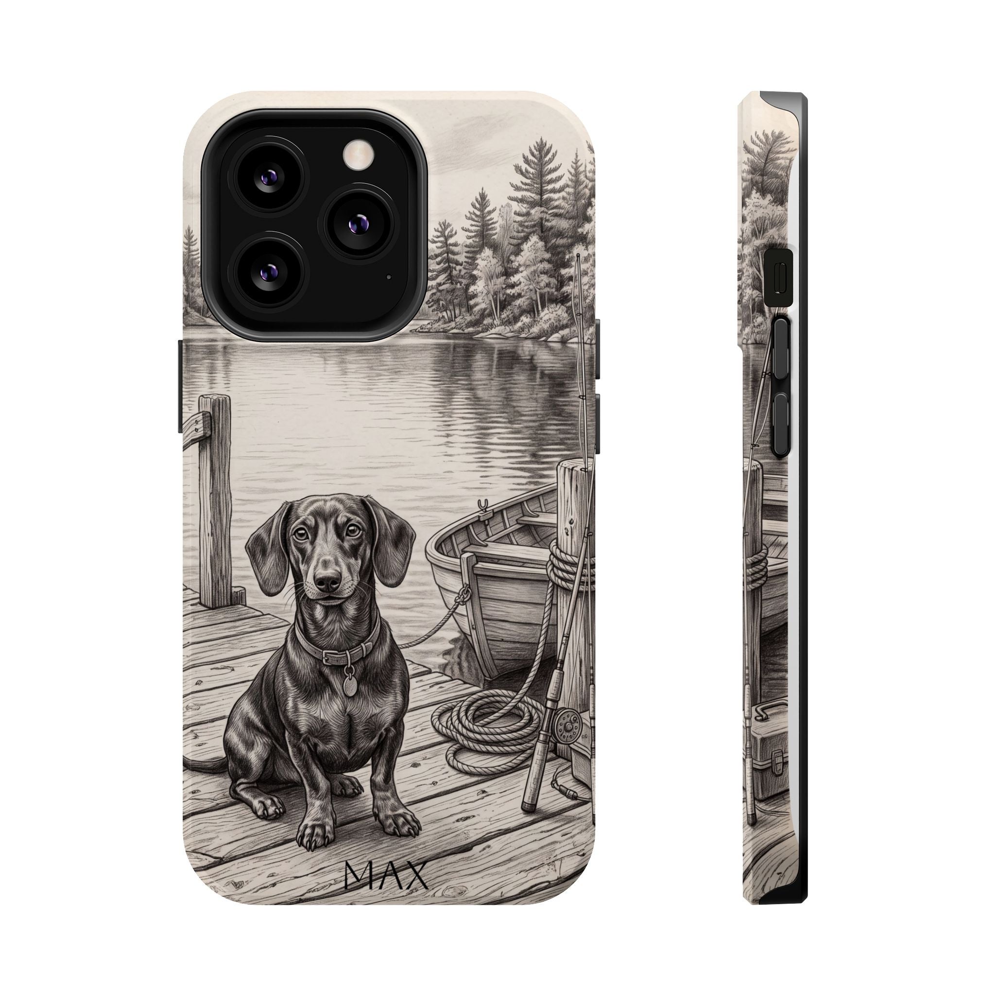 Personalized Dachshund Sunset Beach Phone Case — Wireless Charging Cover