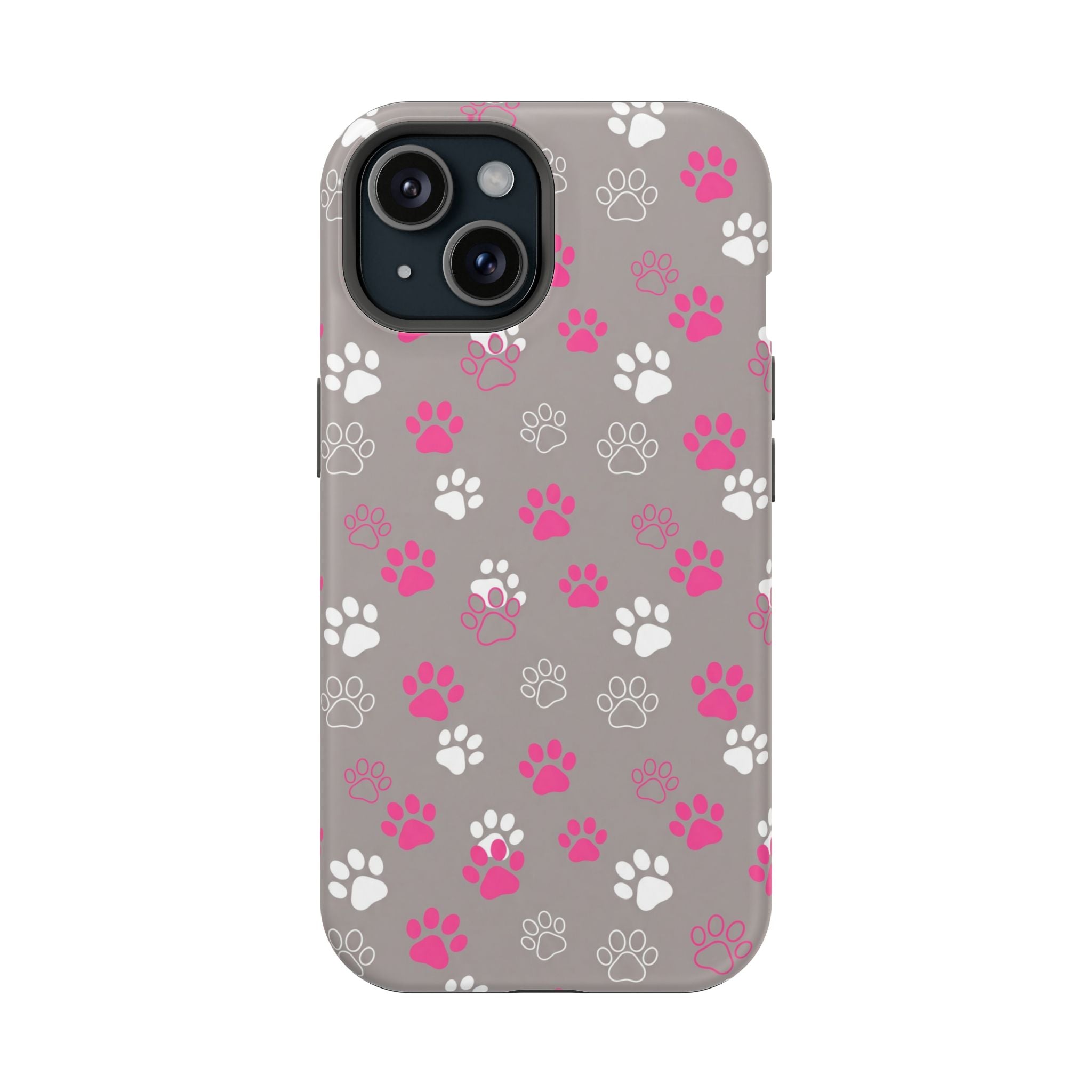 Pink & White Paw Print Phone Case — Impact-Resistant Wireless Charging Cover