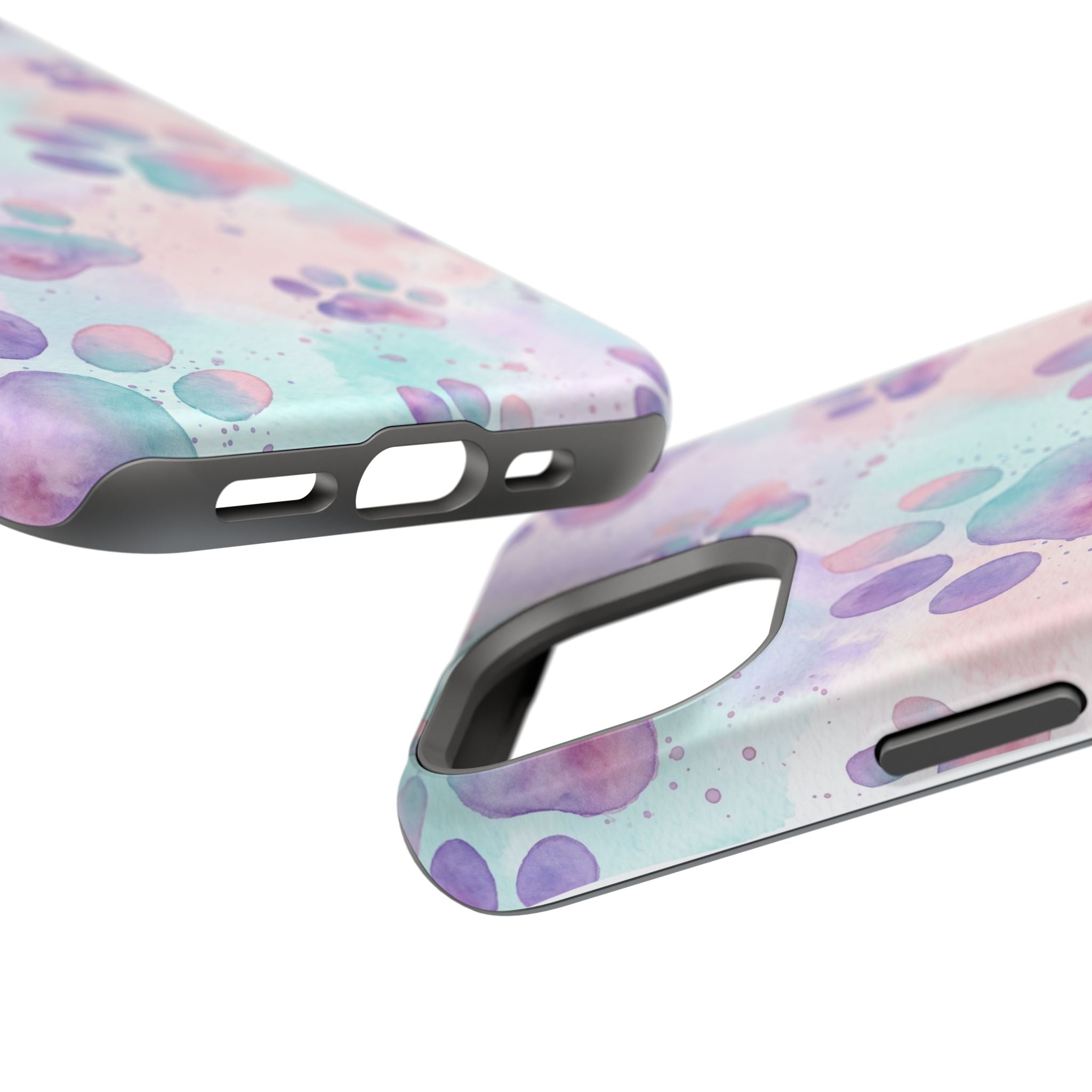 Watercolor Paw Print Phone Case — Impact-Resistant Wireless Charging Cover