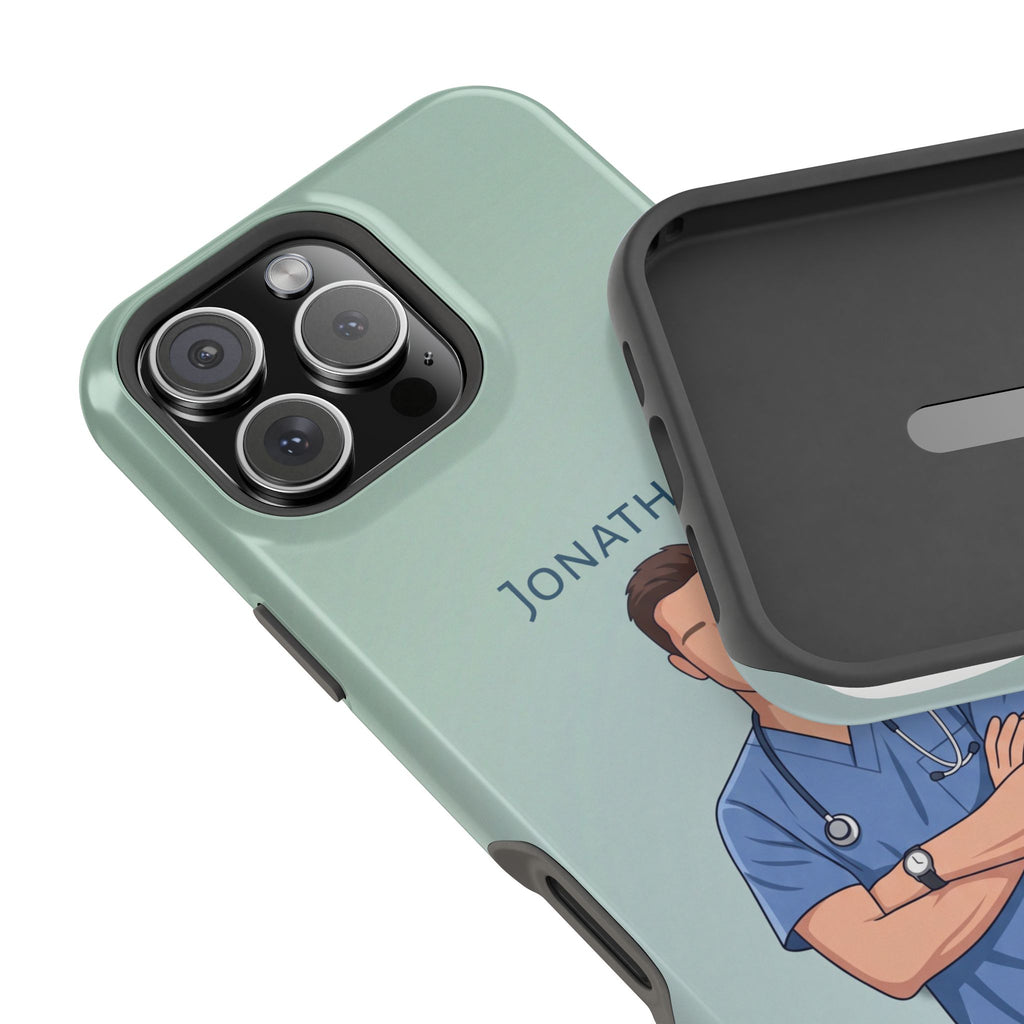 Personalized Nurse Portrait Phone Case — Impact-Resistant Wireless Charging Cover