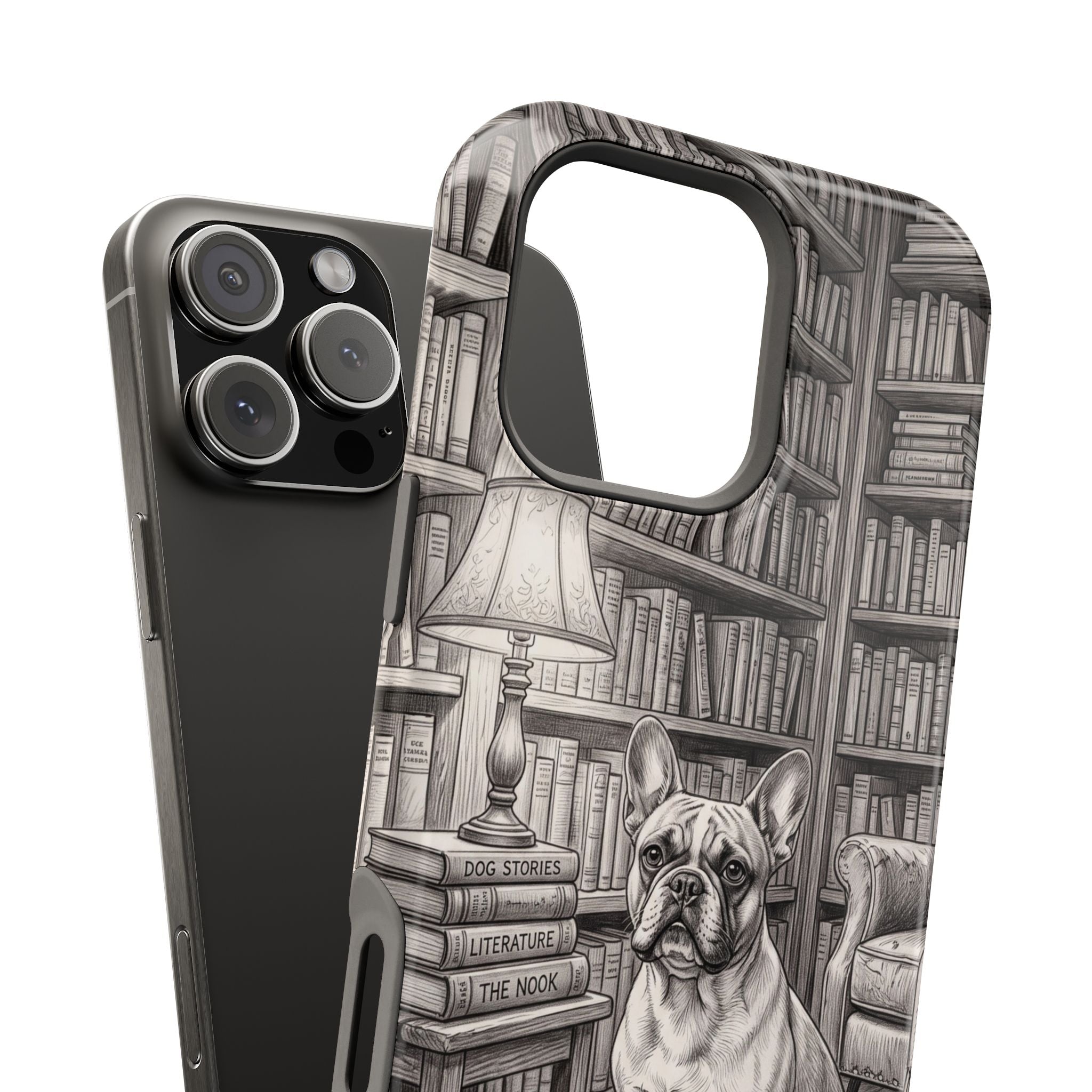 Personalized French Bulldog Library Study Phone Case — Wireless Charging Cover