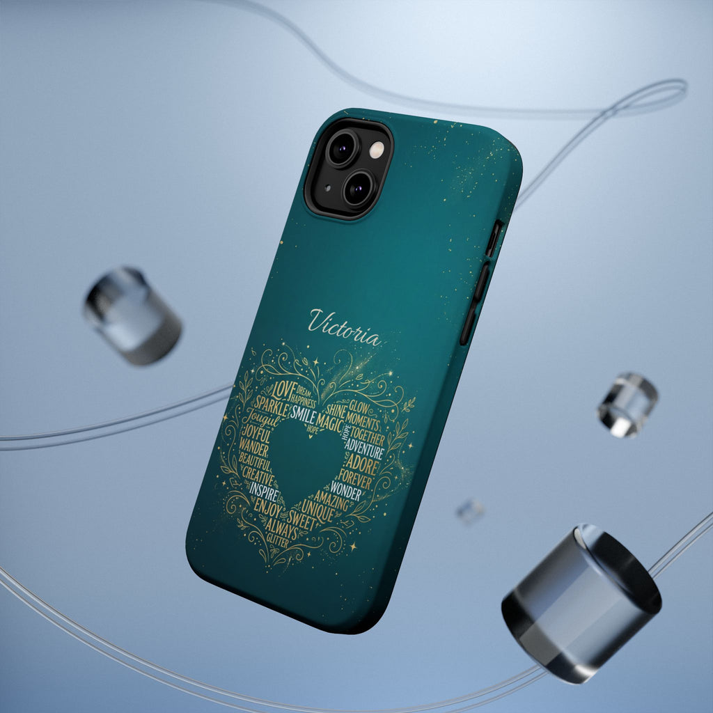 Personalized Teacher Heart Word Art Phone Case — Impact-Resistant Wireless Charging Cover