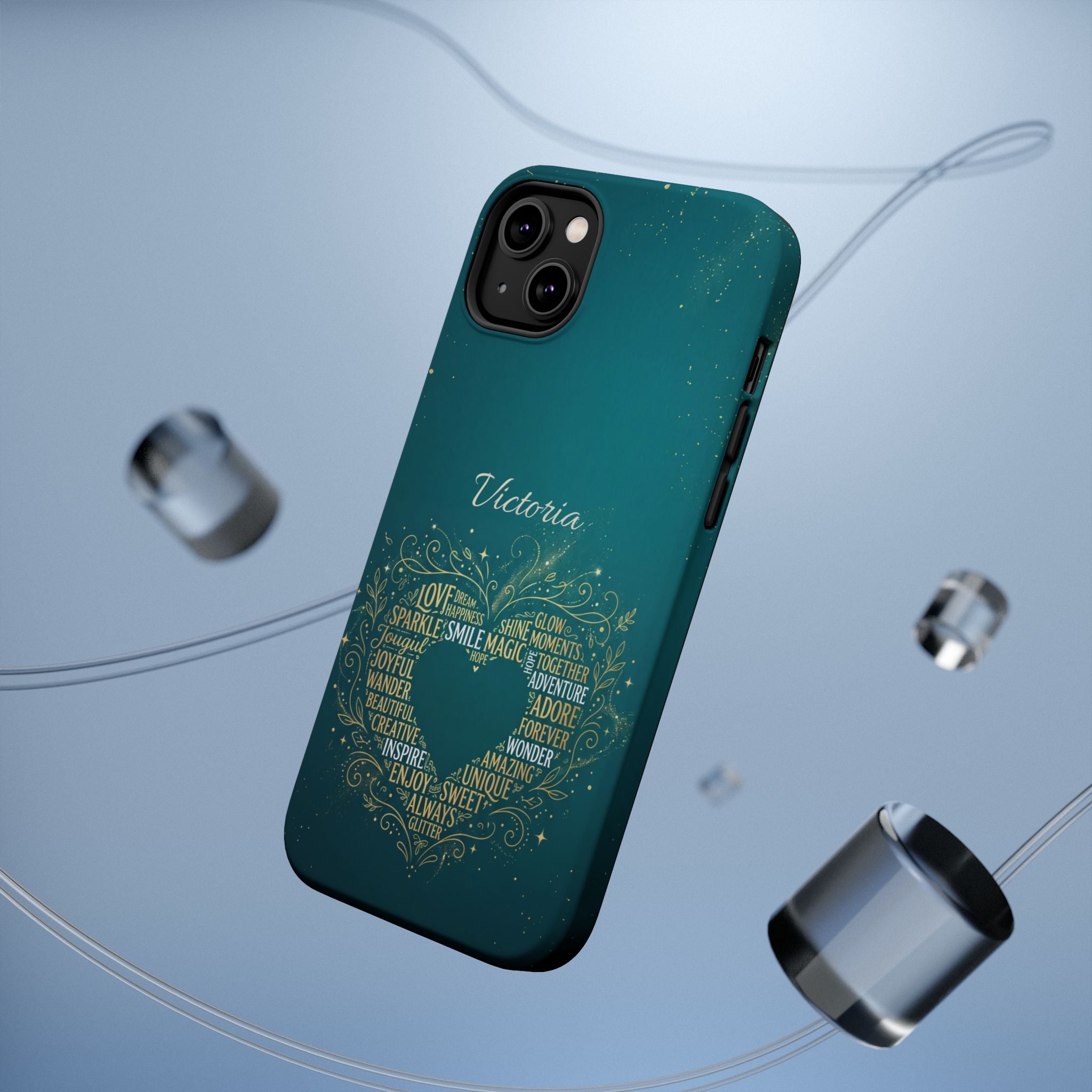 Personalized Teacher Heart Word Art Phone Case — Impact-Resistant Wireless Charging Cover