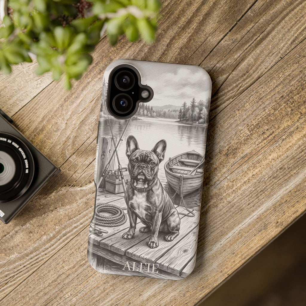 Personalized French Bulldog Lakeside Dock Phone Case — Wireless Charging Cover