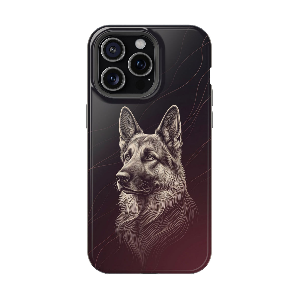 German Shepherd Phone Case | Burgundy Line Art — Tough Magnetic Case with Wireless Charging