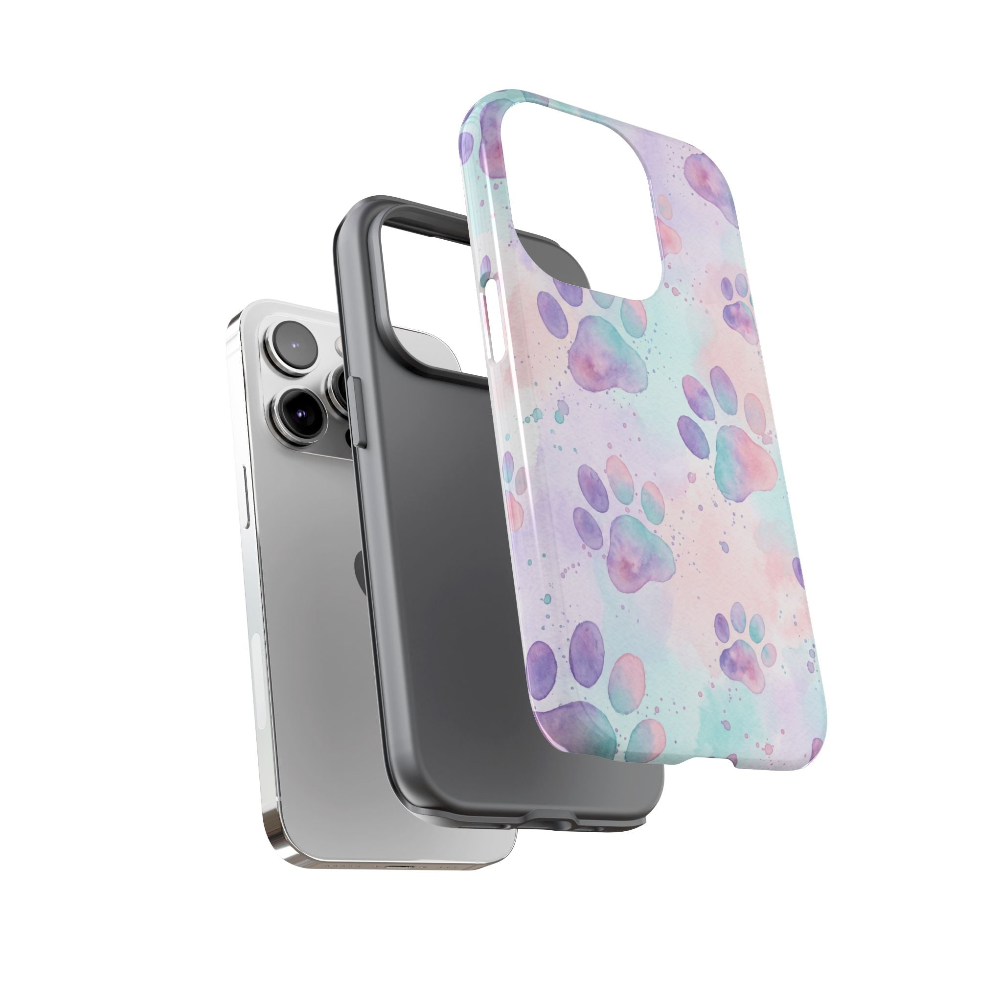 Watercolor Paw Print Phone Case | Pastel Purple, Teal & Pink Artistic Pattern | Samsung & iPhone