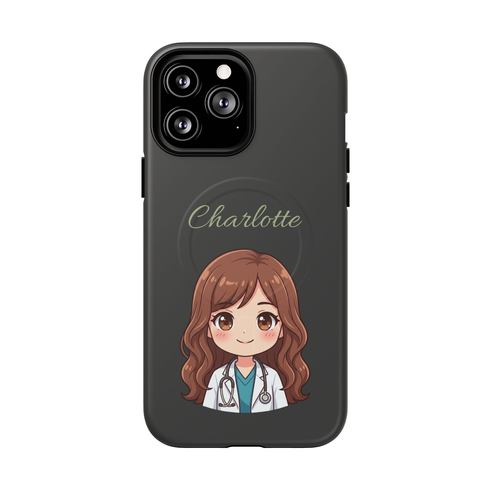 Personalized Tough Magnetic Phone Case | With Custom Name – Cute Illustrated Nurse Character Case for iPhones