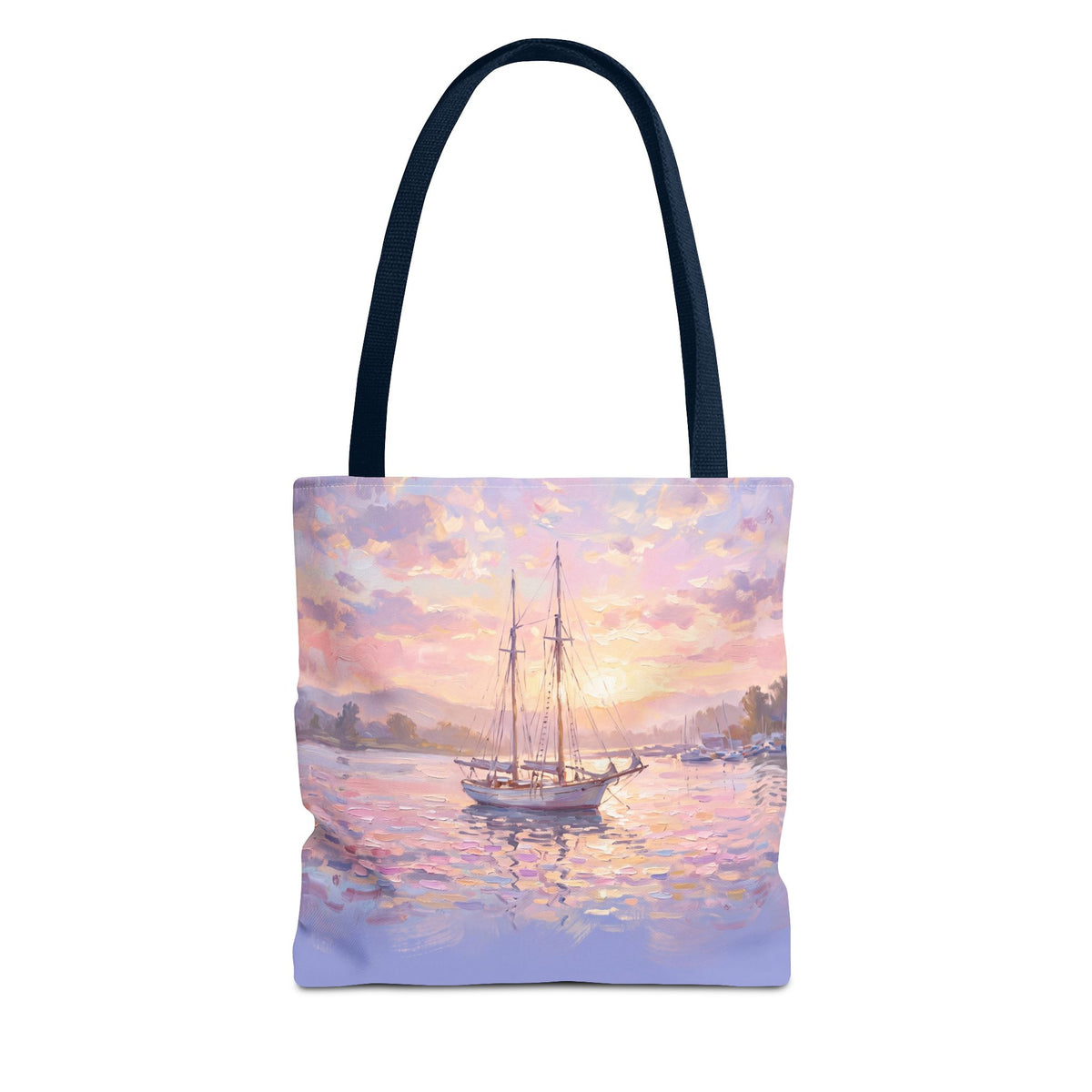 Pastel Sailboat Tote Bag – Impressionist Sunset Harbor Beach Bag