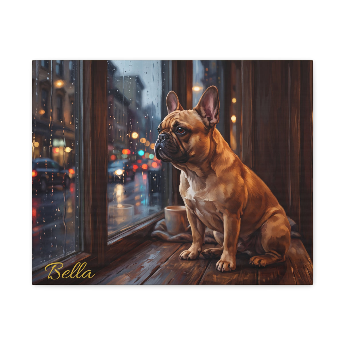 French Bulldog Personalized Canvas | Fawn Frenchie Rainy Window Wall Art