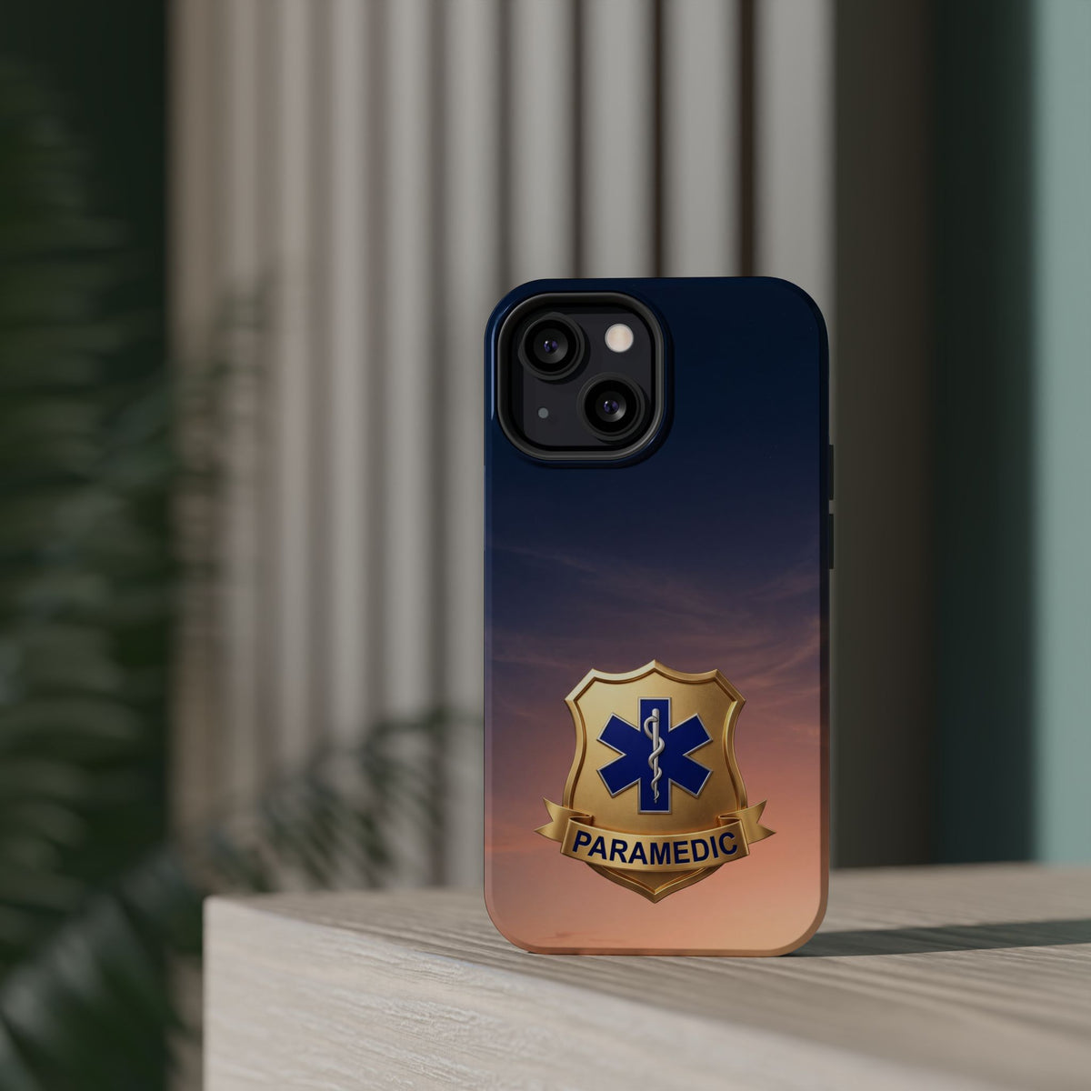 Gold Paramedic Badge Sunset Sky Phone Case — Magnetic Wireless Charging Cover