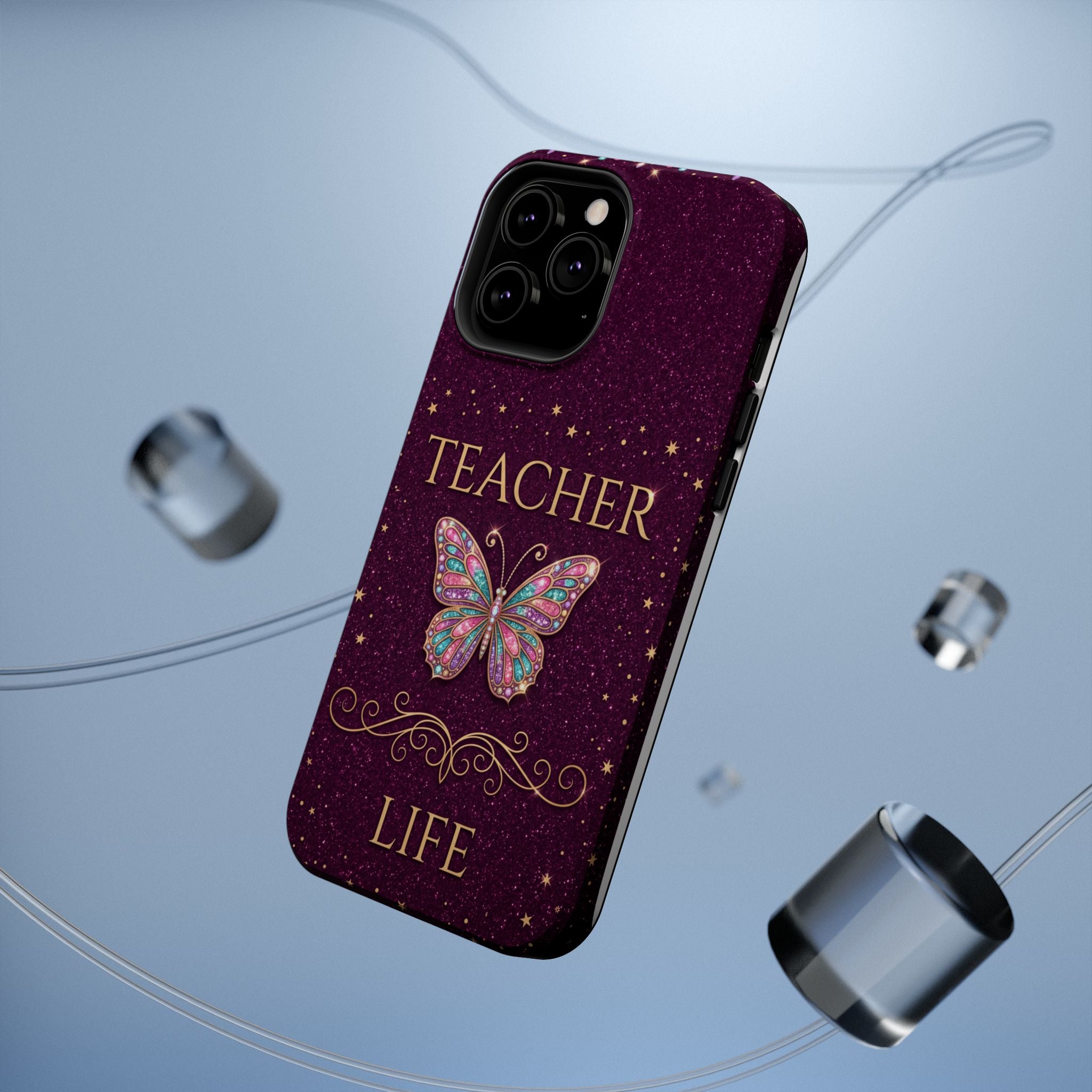 Teacher Life Glitter Butterfly Phone Case — Wireless Charging Cover