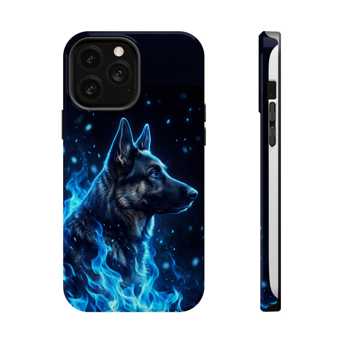German Shepherd Phone Case | Blue Flame Art — Tough Magnetic Case with Wireless Charging