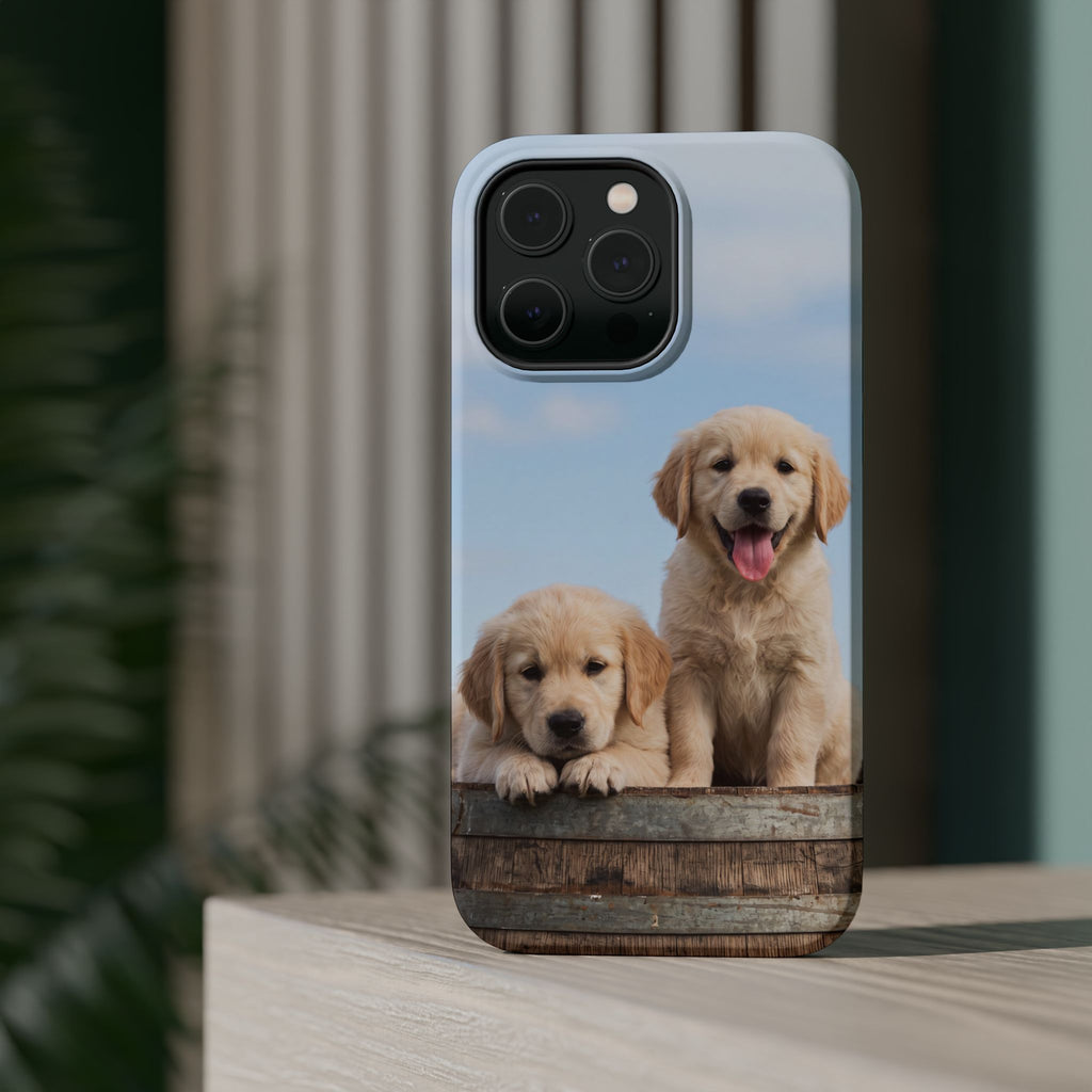 Golden Retriever Puppy Duo Phone Case — Impact-Resistant Wireless Charging Cover