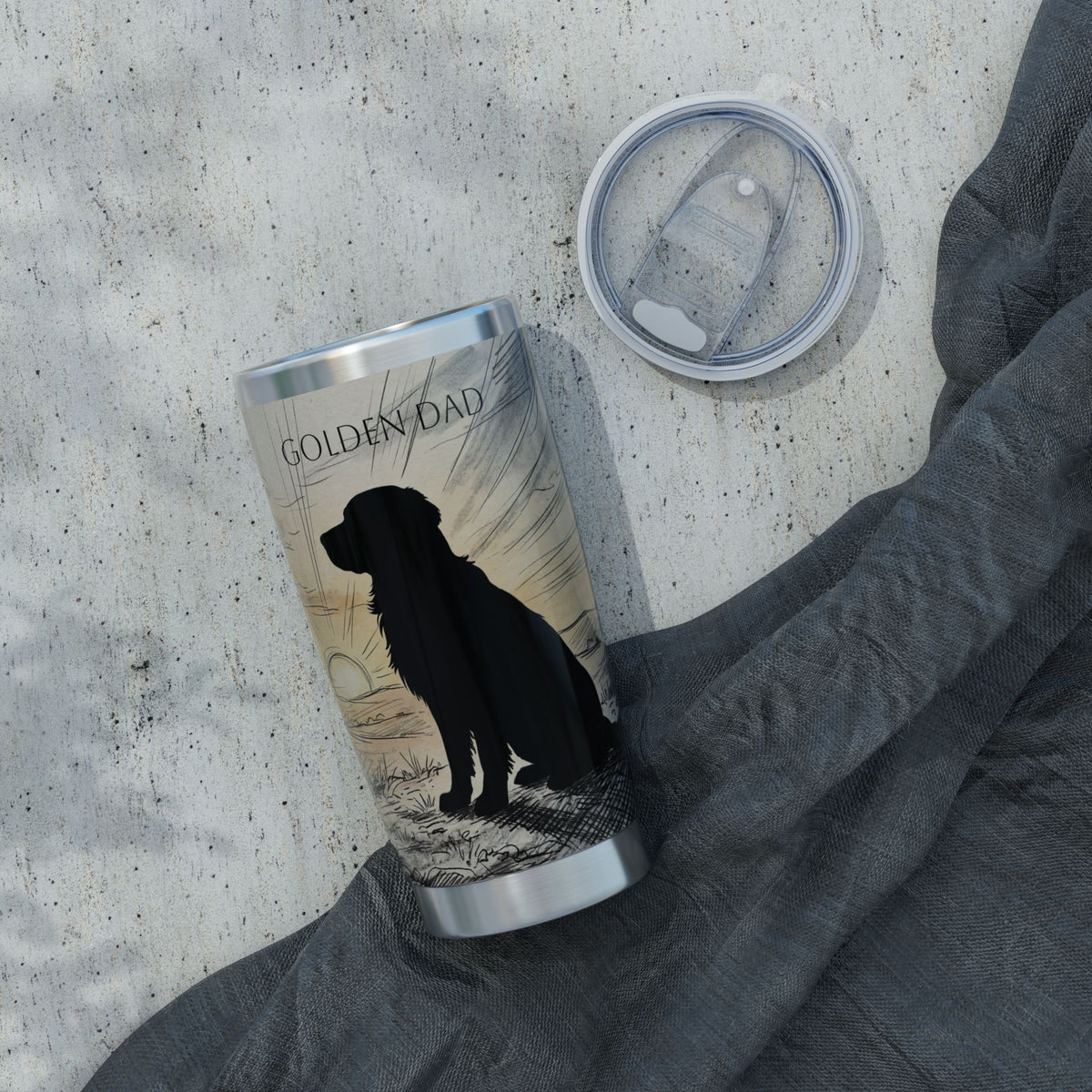 Golden Retriever Tumbler Personalized – 20 oz Stainless Steel Travel Mug with Custom Name, Sunset Silhouette Design for Dog Dad