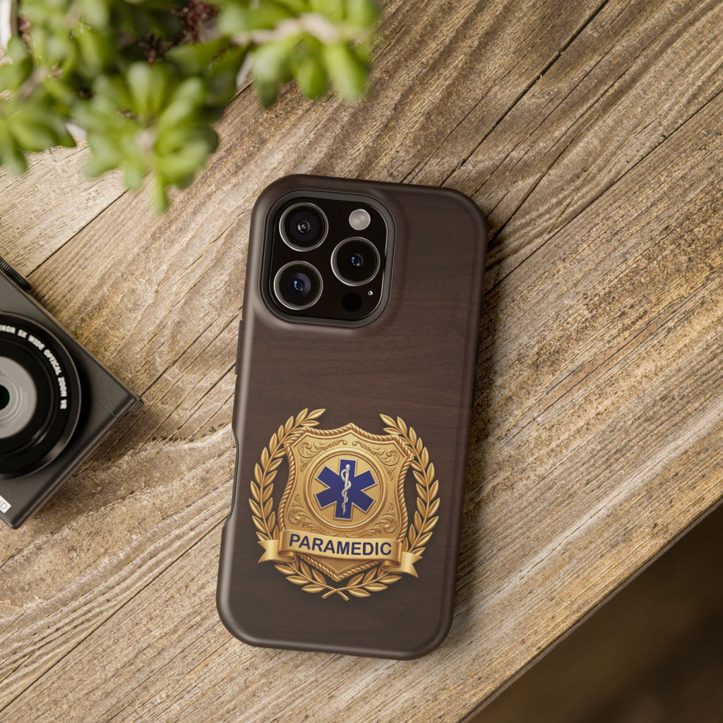 Gold Paramedic Laurel Badge Wood Phone Case — Magnetic Wireless Charging Cover