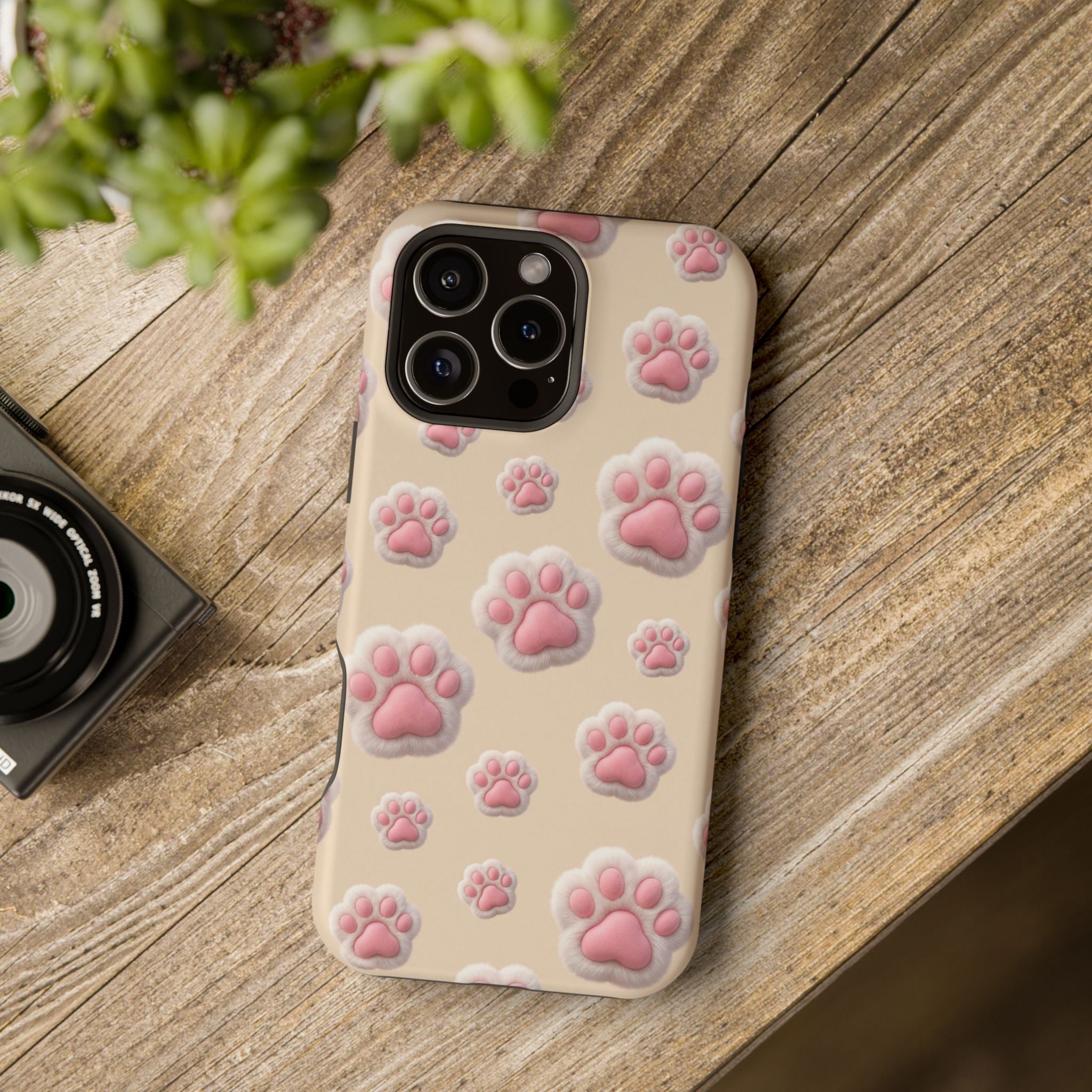 Pink Paw Print Phone Case — Impact-Resistant Wireless Charging Cover