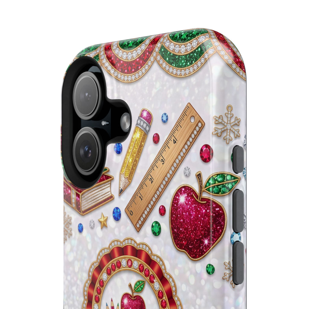 Jeweled Apple Medallion Personalized Teacher Phone Case — Wireless Charging Cover