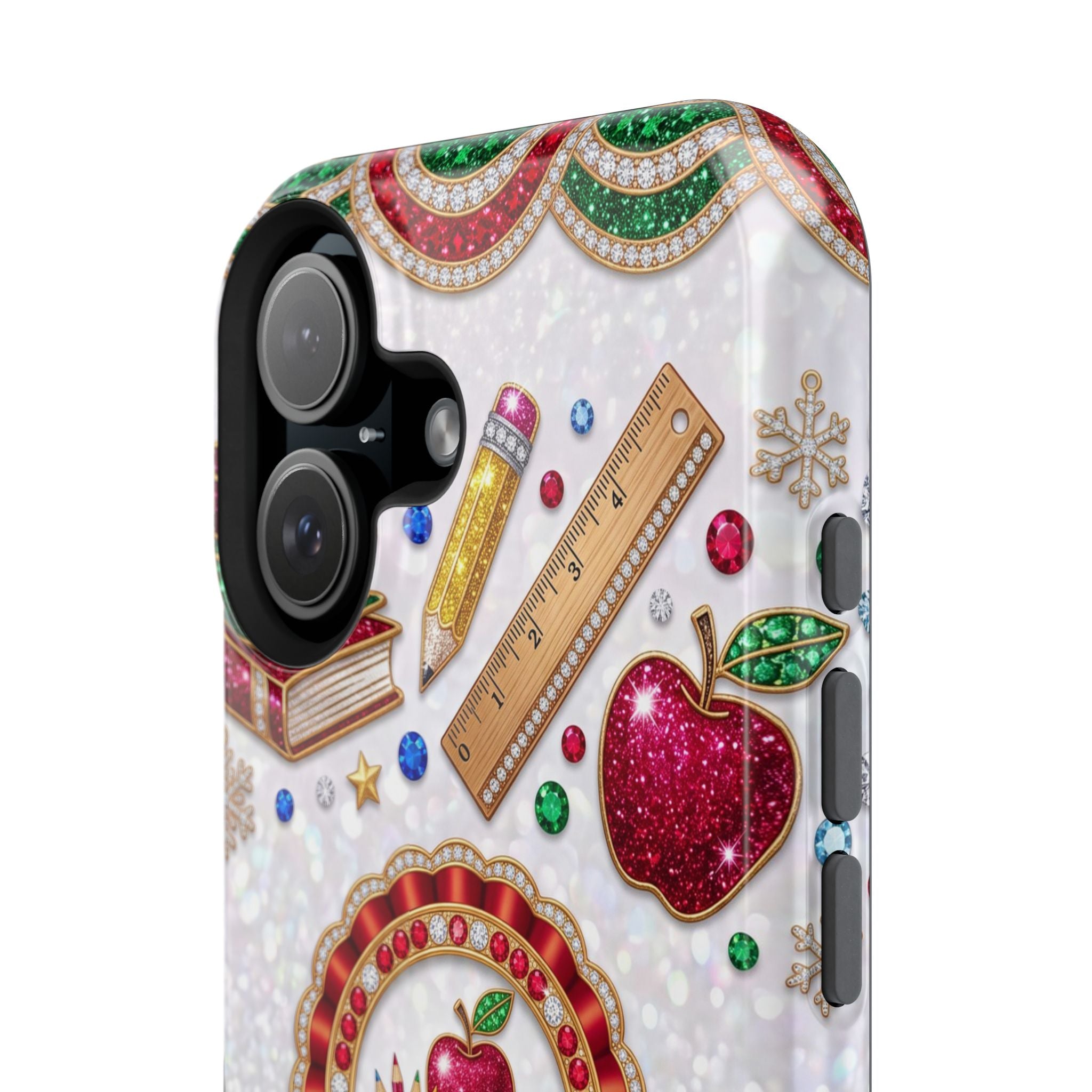 Jeweled Apple Medallion Personalized Teacher Phone Case — Wireless Charging Cover