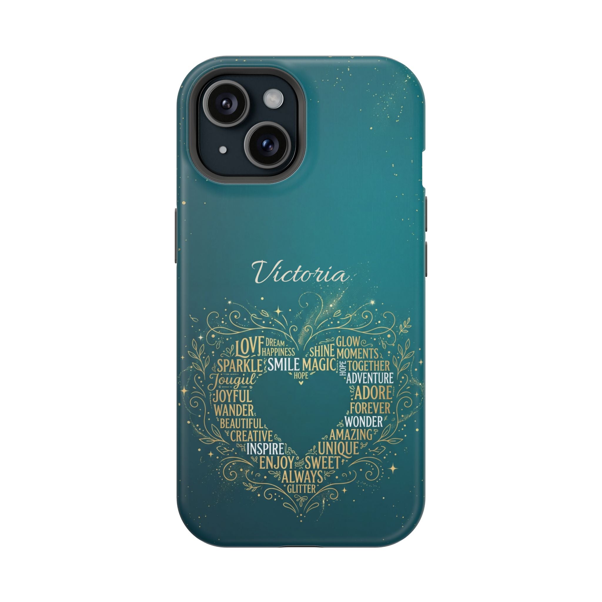 Personalized Teacher Heart Word Art Phone Case — Impact-Resistant Wireless Charging Cover
