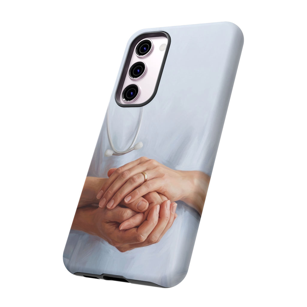 Nurse's Comforting Hands Phone Case | Caring Hands & Stethoscope Illustration | iPhone & Samsung